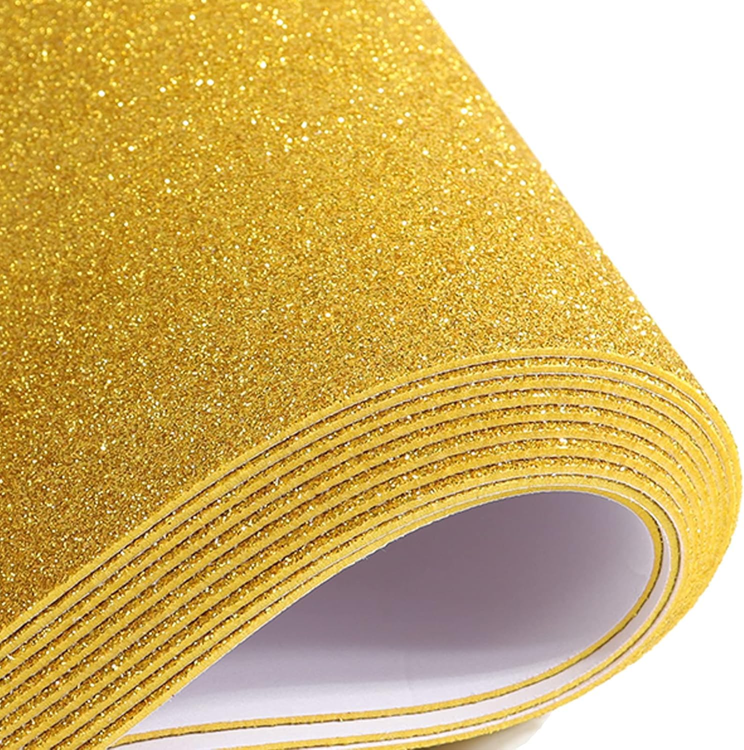 10 Sheets Gold Self Adhesive A4 Sized Glitter Foam Sheet for Art Craft DIY Decoration Projects and More (Pack of 10, Gold)