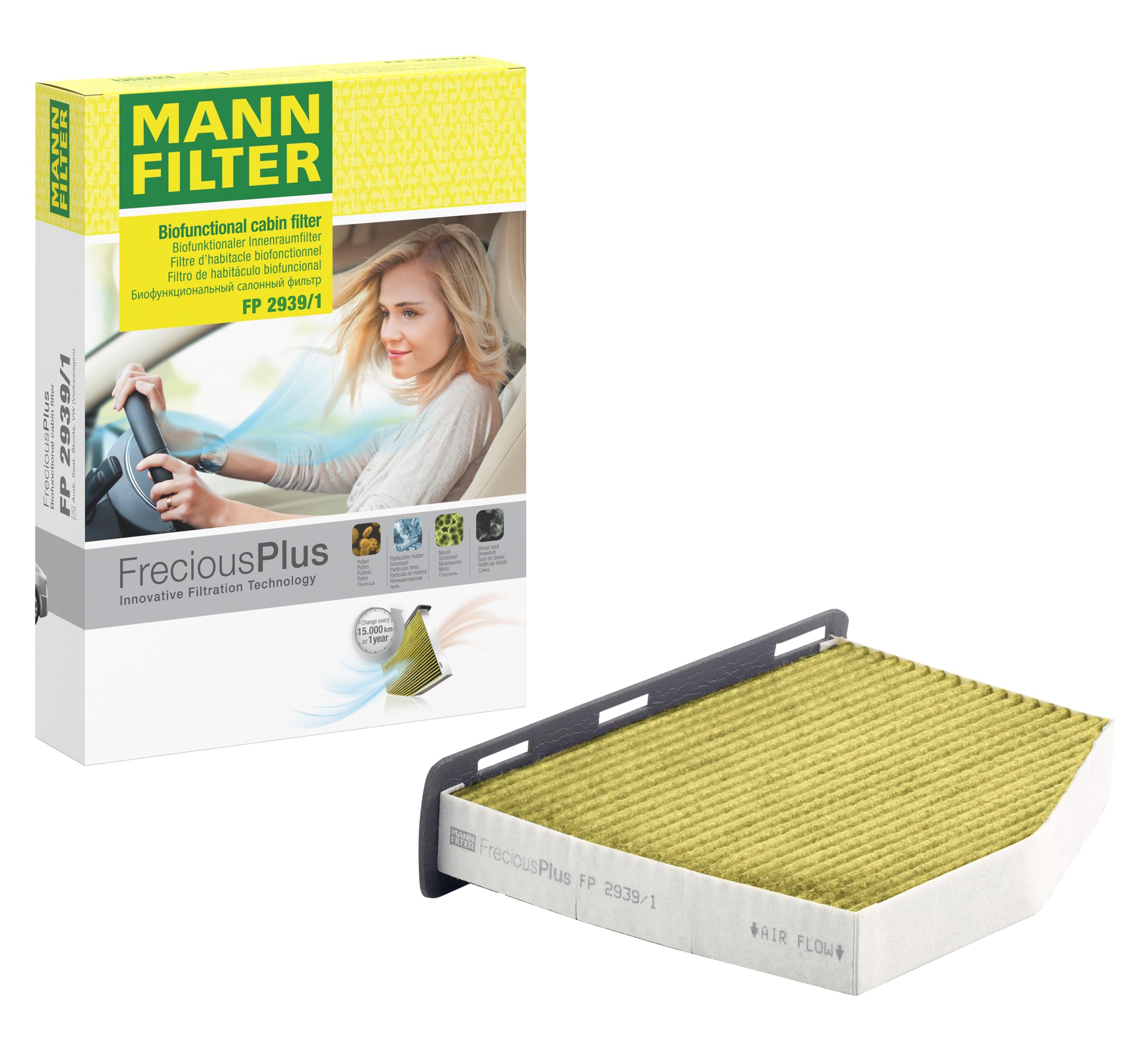 MANN-FILTER FP 2939/1 Cabin Air Filter - FreciousPlus Biofunctional Pollen Filter - For right-hand drive vehicles for Cars + Transporters