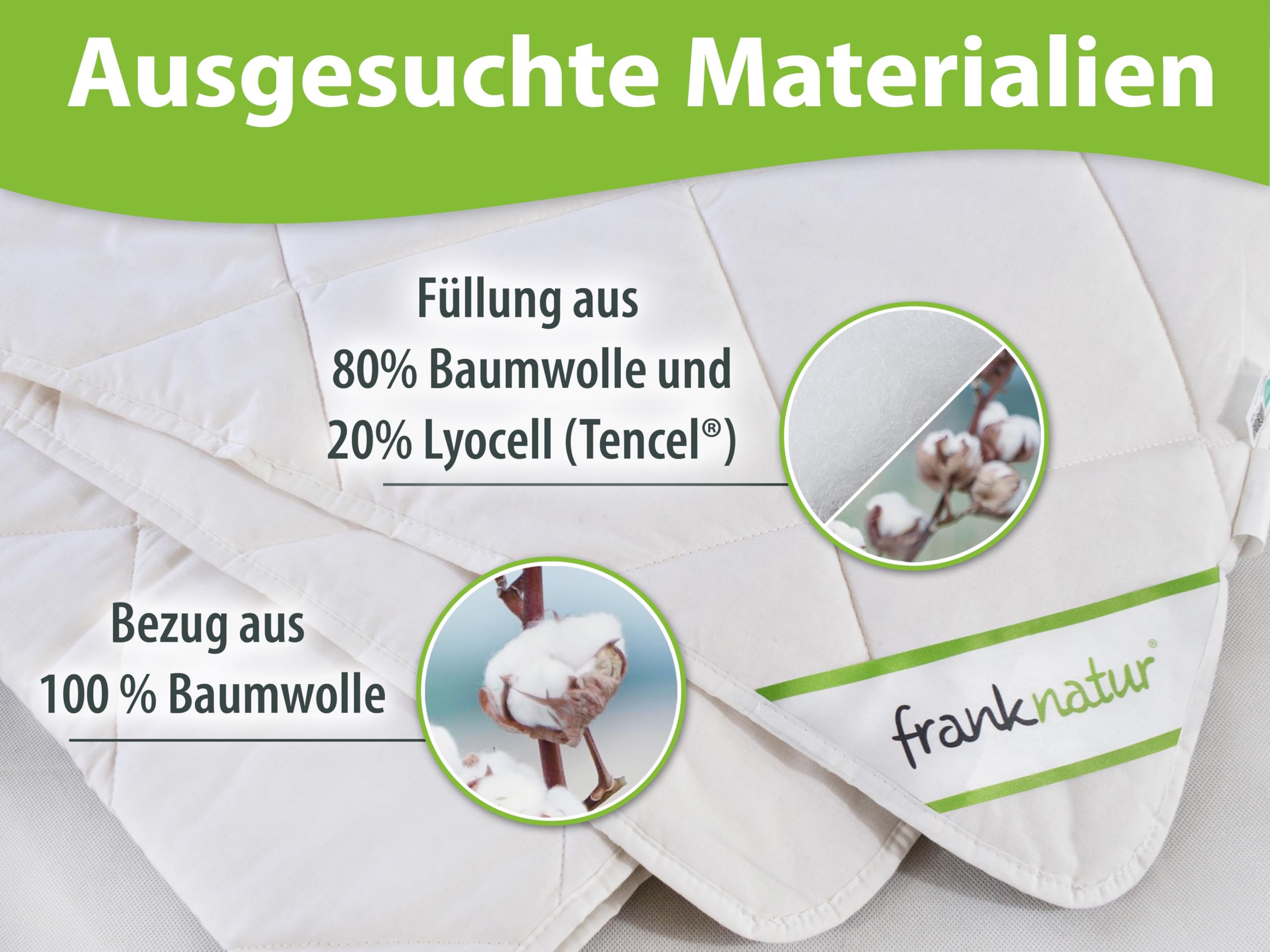 franknatur Sommerdecke 135x200 Bettdecke 80% Baumwolle und 20% Lyocell | leichte Sommerbettdecke, Füllung Baumwolle und Tencel, Bezug aus Baumwolle, atmungsaktiv, robust, waschbar, Oeko-TEX