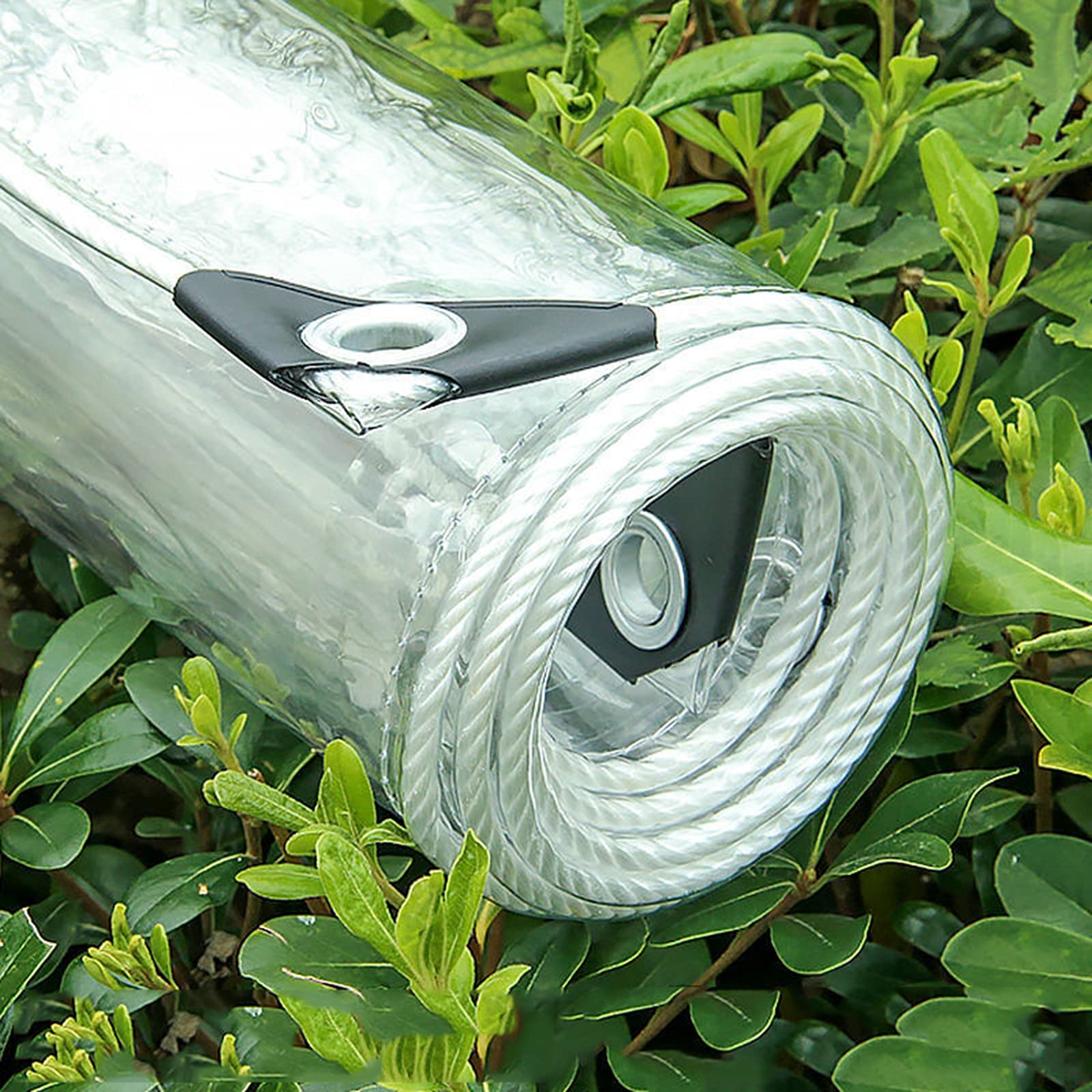 Lona transparente resistente al agua para protección solar y lluvia, 0,35 mm de grosor, 1 x 4 m, reforzada con ojales para un cierre seguro