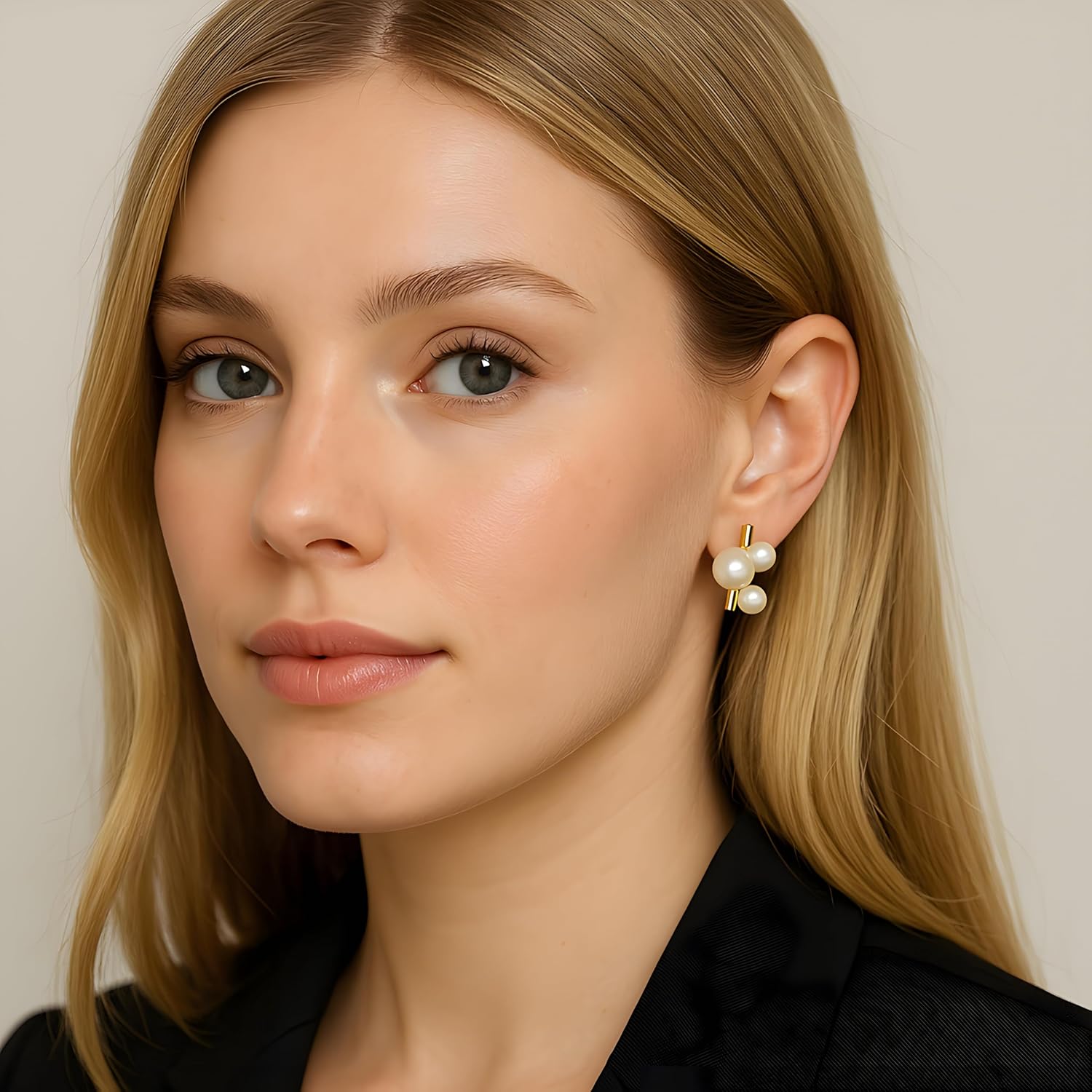 Pearl Stud Earrings for Women, Gold Minimalist Small Studs, Elegant Everyday Earrings, Dainty Cluster Pearl Earrings, Gift for Her - Image 3