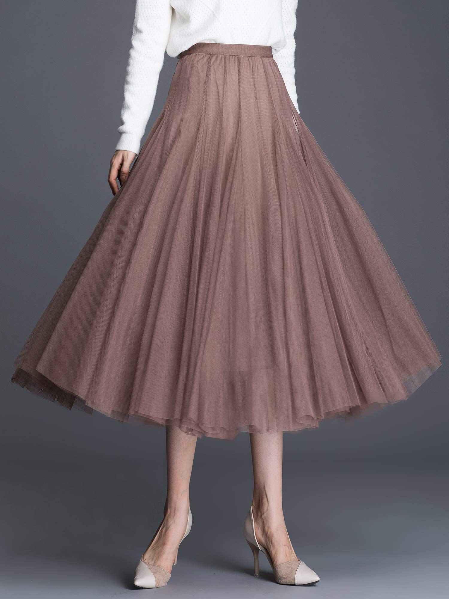 Donna Tulle Midi Gonna Plissettata Elastico Alta Vita Elegante per Festa Matrimoni