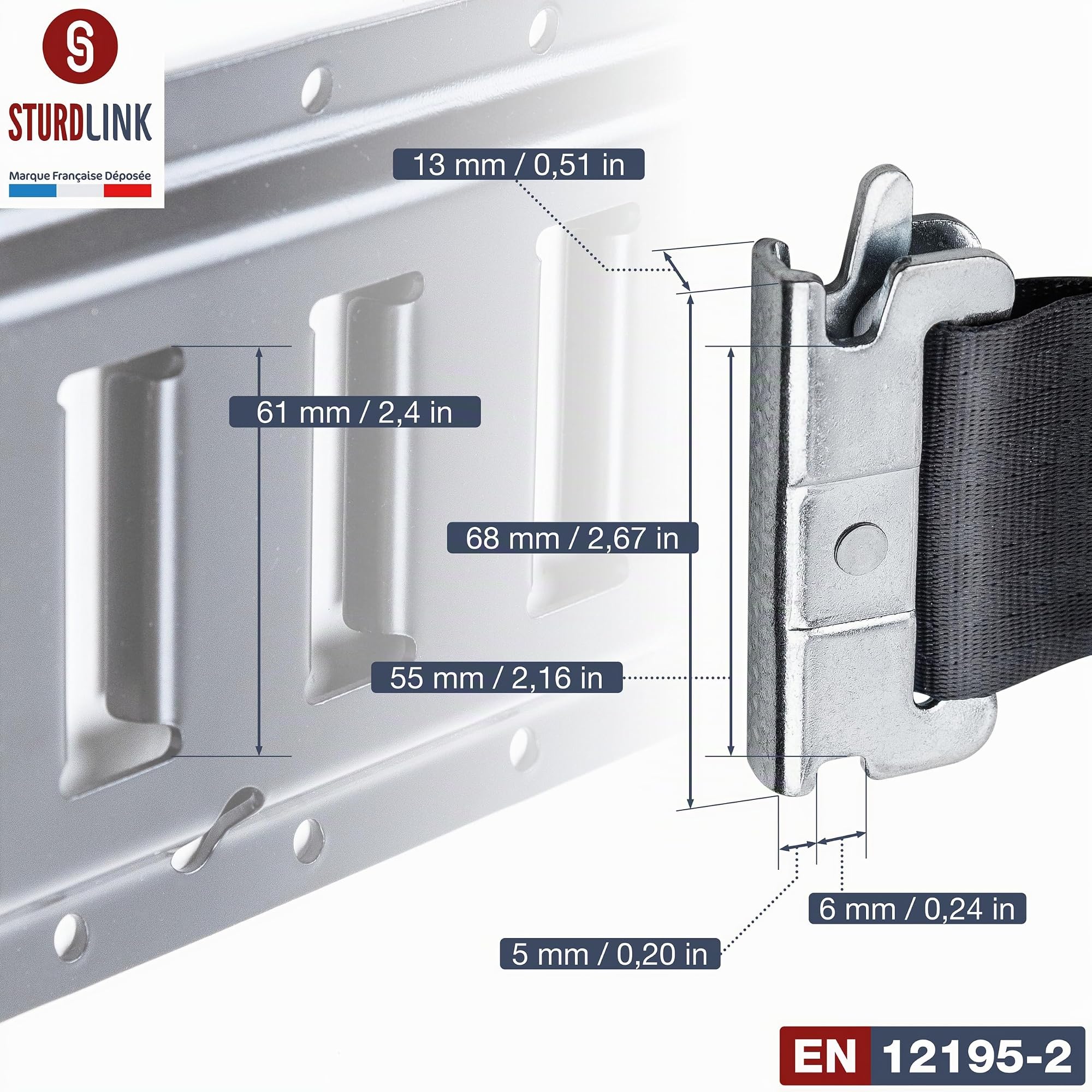 Correas de trinquete automáticas de 3 m 50 mm para riel de amarre universal LC 750daN, 1500daN en U | amarre de bobinadora automática de correa | para furgoneta remolque con rieles | Lote x2