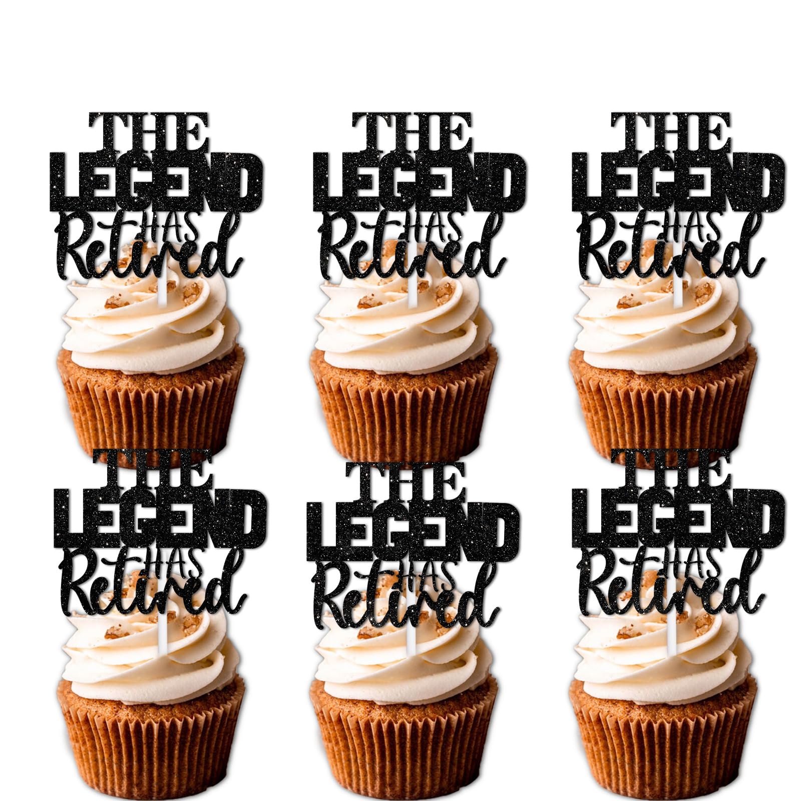 18pcs Black Glitter Silhouette Cupcake Topper The Legend Has Retired Theme Decor Supplies Male Going Away Father's Day Family Party Decorations