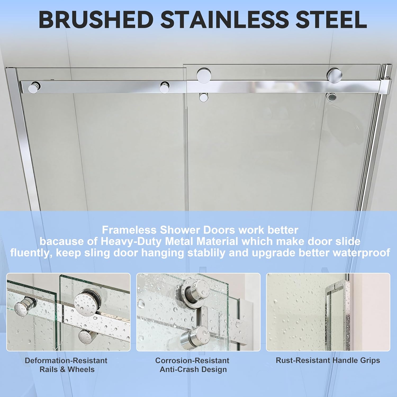 Hasipu Shower Doors, 44"-48" W x 76" H Single Sliding Frameless Shower Door with ANSI & SGCC Certified 5/16" (8mm) Crystal Clear Tempered Glass with Explosion-Proof Film, Bright Silver