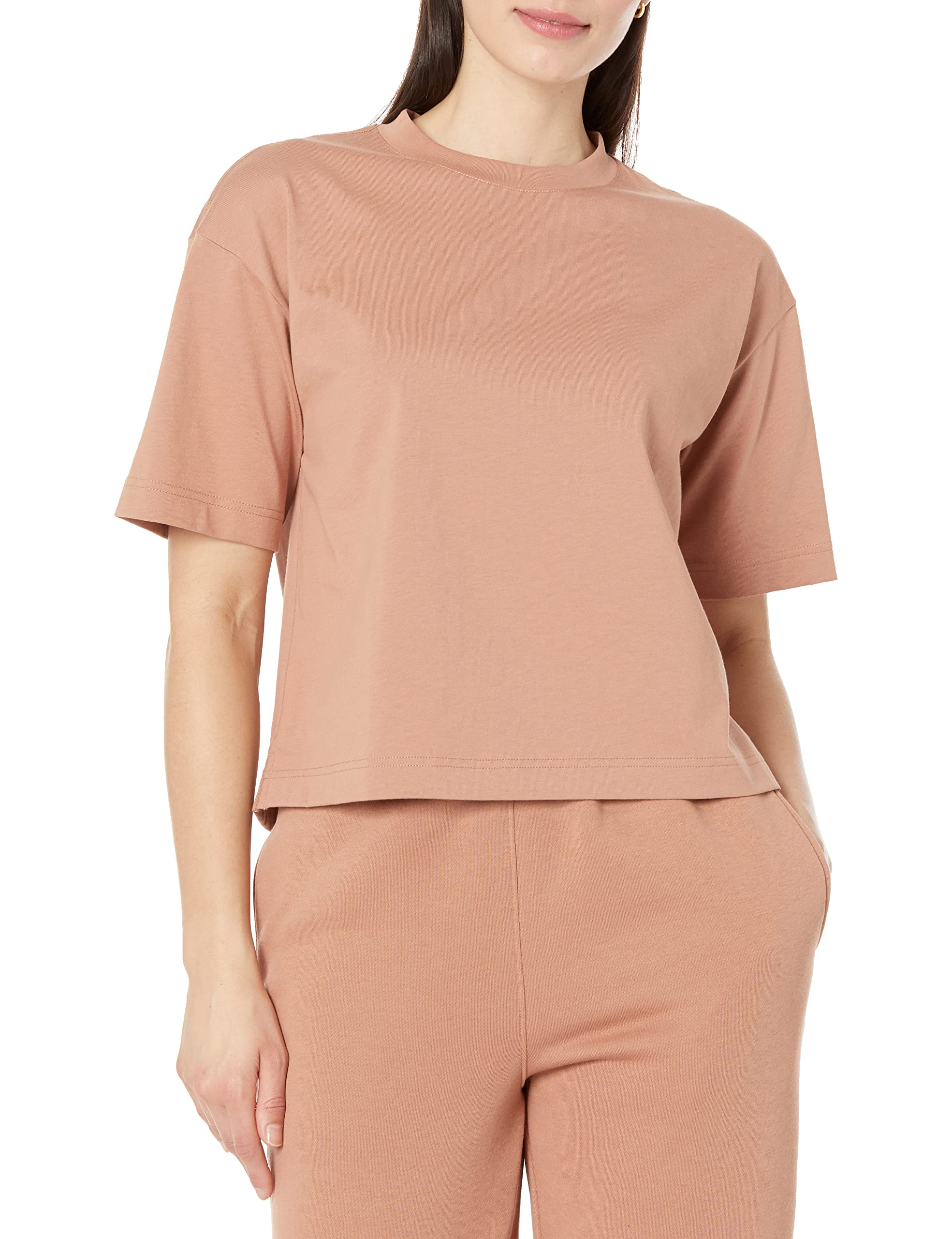 Amazon Essentials Damen Kurzärmliges T-Shirt aus Bio-Baumwolle mit überschnittenen Schultern und Lockerem Boxy-Schnitt (erhältlich in Übergrößen)