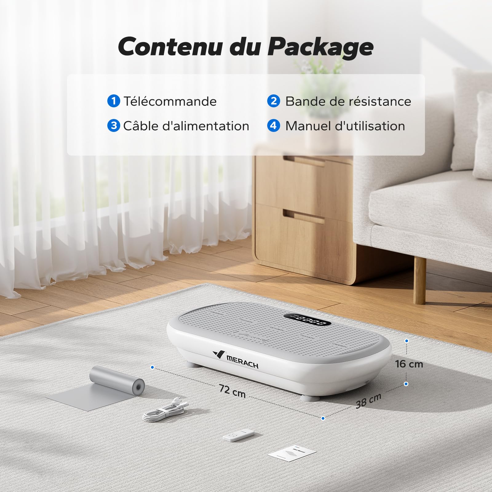 MERACH Plateforme Vibrante Puissante, Amplitude 13 mm, Capacité 200 kg, Pédale Silicone, Haut-Parleur Bluetooth