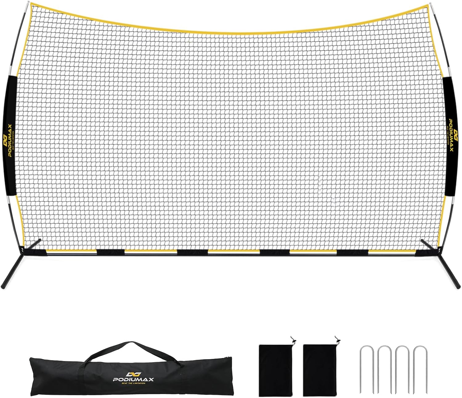 PodiuMax 16x10FT Barricade Backstop Net, Baseball Basketball Barrier with Upgrade Steel Frame, Protective Net for Baseball, Lacrosse, Soccer, Basketball & More, Soccer Backstop Net for Backyard Park