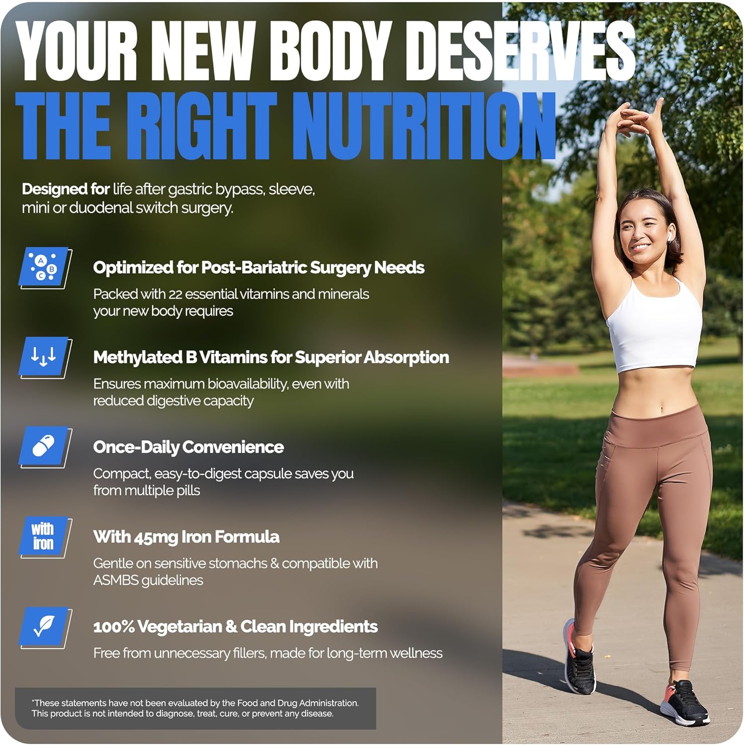 Shiny Leaf Methylated Bariatric Multivitamin with Iron 45mg – Once Daily Capsule, USA Made, ASMBS Compliant Bariatric Vitamins for Gastric Bypass & Gastric Sleeve, for Men & Women, GMP – 60 Caps - Image 3