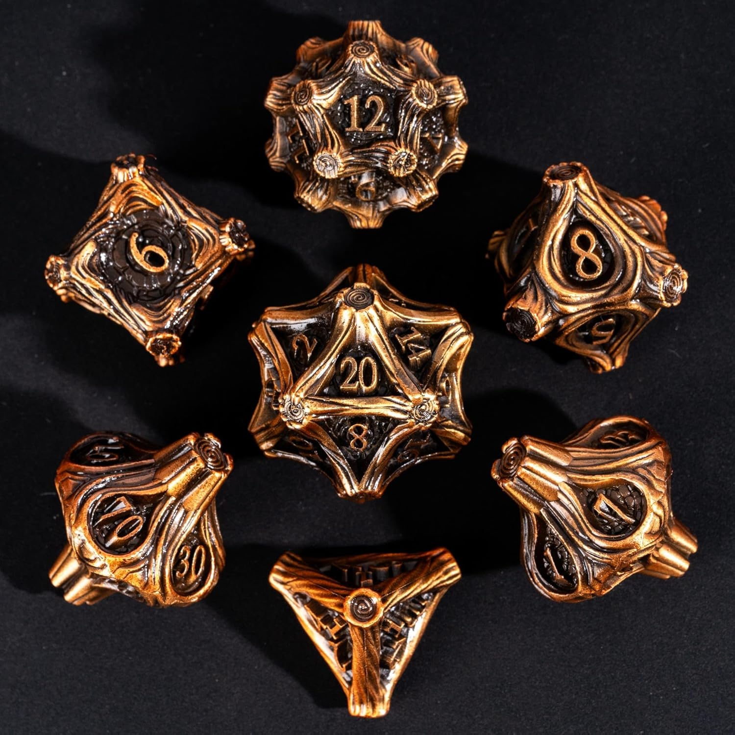 Metal Dice Set D&D Polyhedral Metal DND Dice Set with Leather Pouch for Role Playing Games and Other Tabletop Games(Ancient Golden)