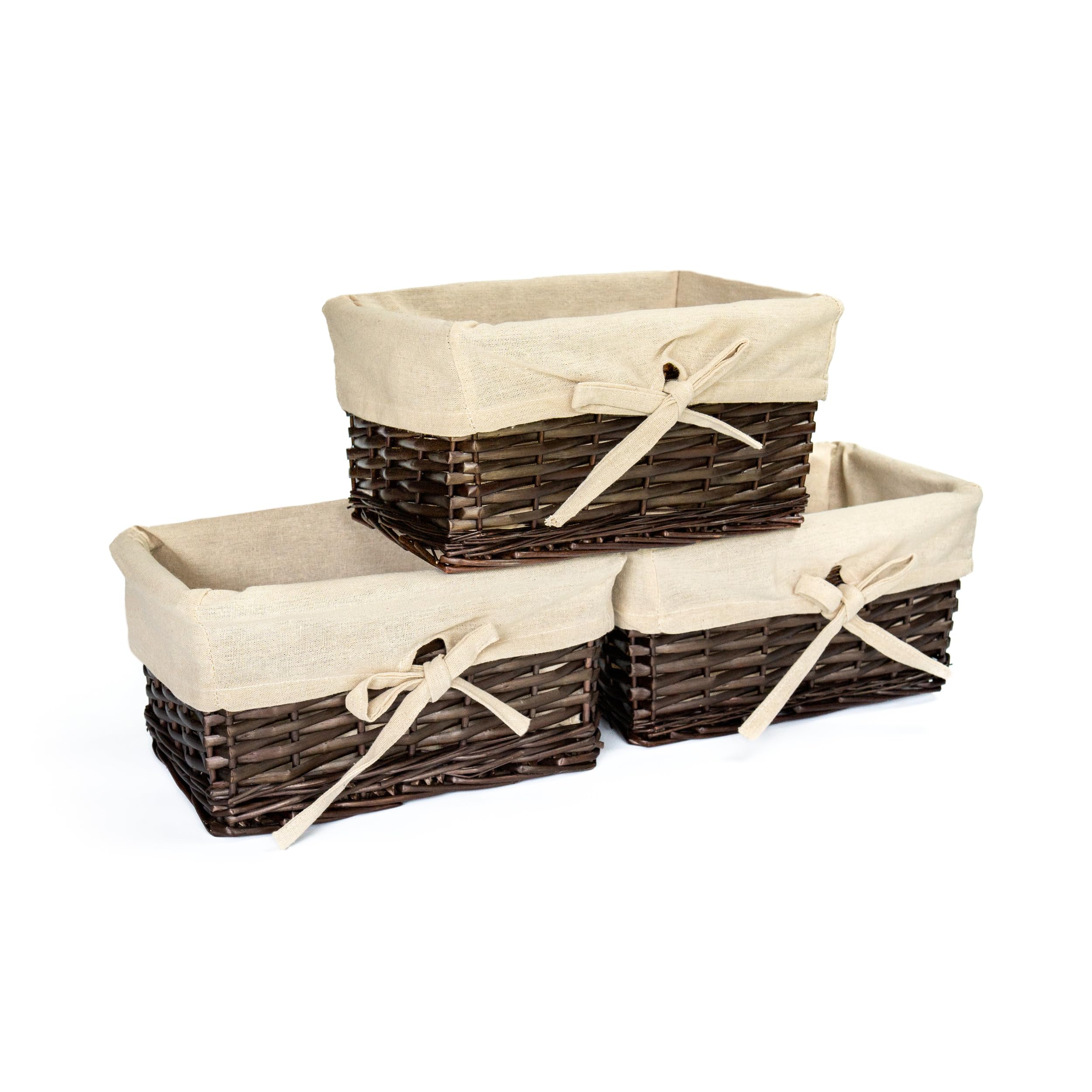 Arthur Cameron Dark Coffee Small Natural Wicker Shelf Basket Trays - Set Of 3 (Dark Coffee)