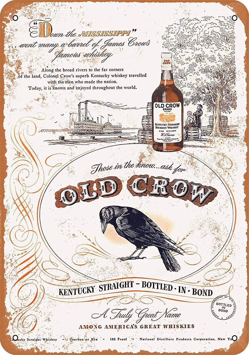1947 Old Crow Whiskey Vintage Look Metal Sign Funny Aluminum Tin Sign Post 8 x 12