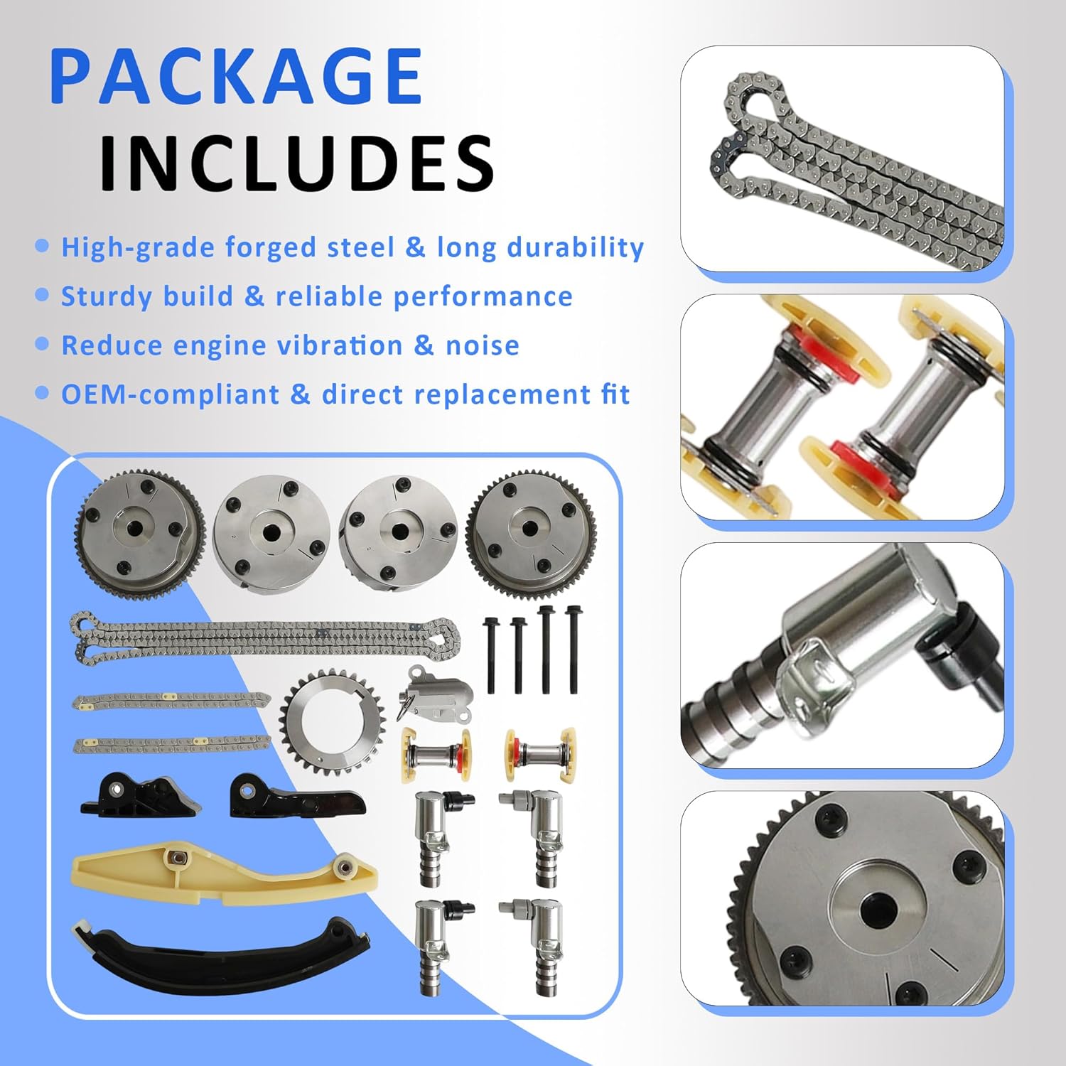 90738S Timing Chain Kit w/VVT Sprocket & VVT Solenoid For Ford F150 Edge Explorer Flex Mustang Taurus 3.5L 3.7L 2011-2019 For Lincoln 3.7L 2011-2016 AT4Z-6268-A AT4Z6268B