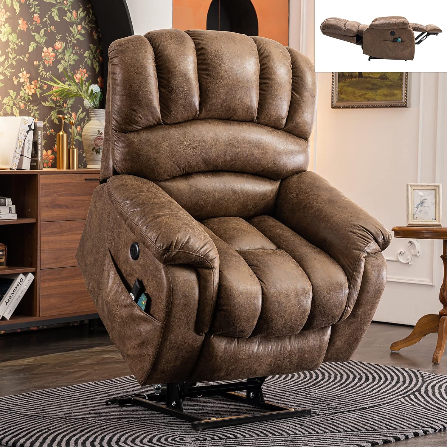 MEETWARM Large Dual OKIN Motor Power Lift Recliner Chair
