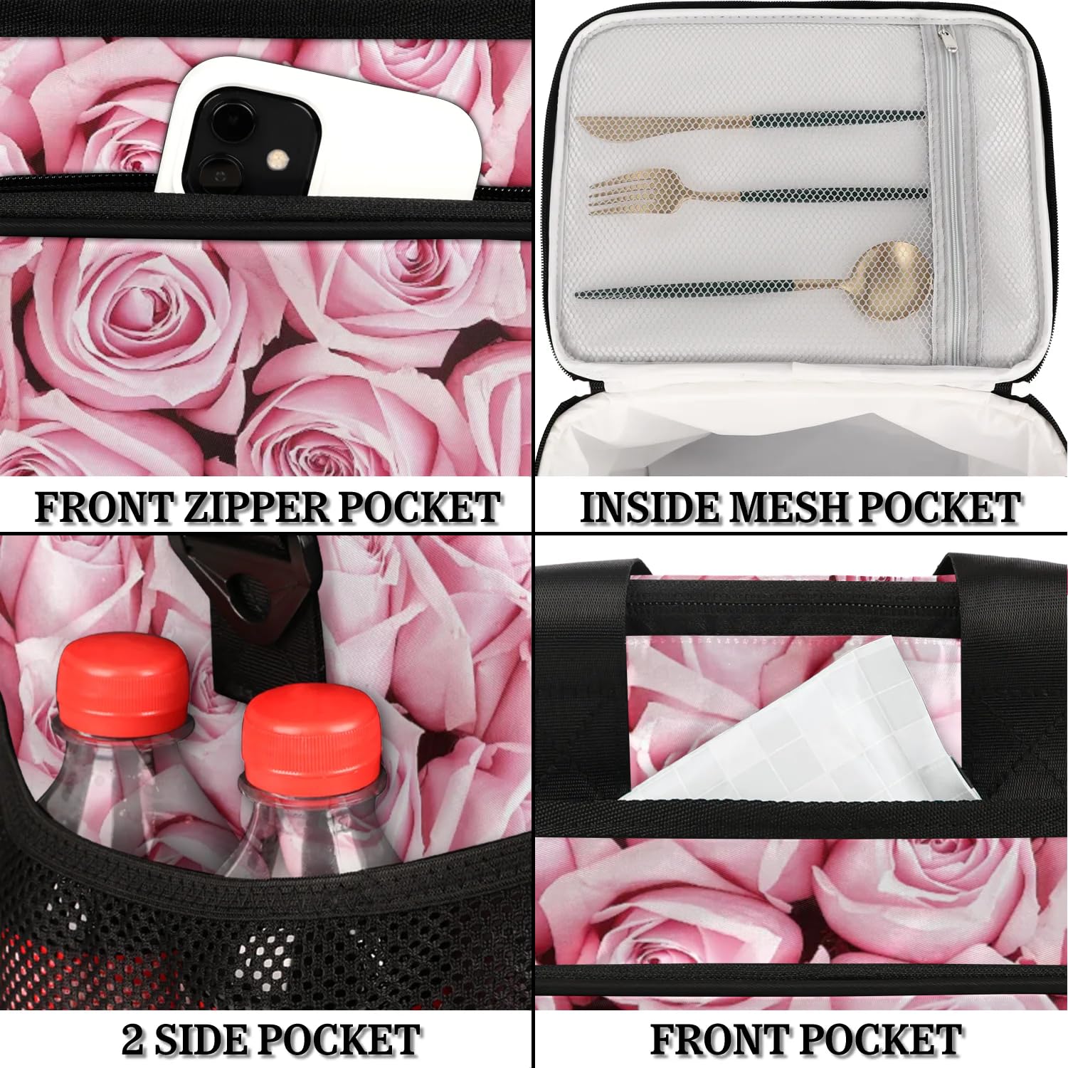 Große Lunchtasche mit Blumenmuster, für Erwachsene, Herren, Damen, Kinder, Mädchen, Jungen, isolierte Lunchbox, Kühltasche, Kühltasche, Kühltasche, Kühltasche für Arbeit, Picknick, Grillen