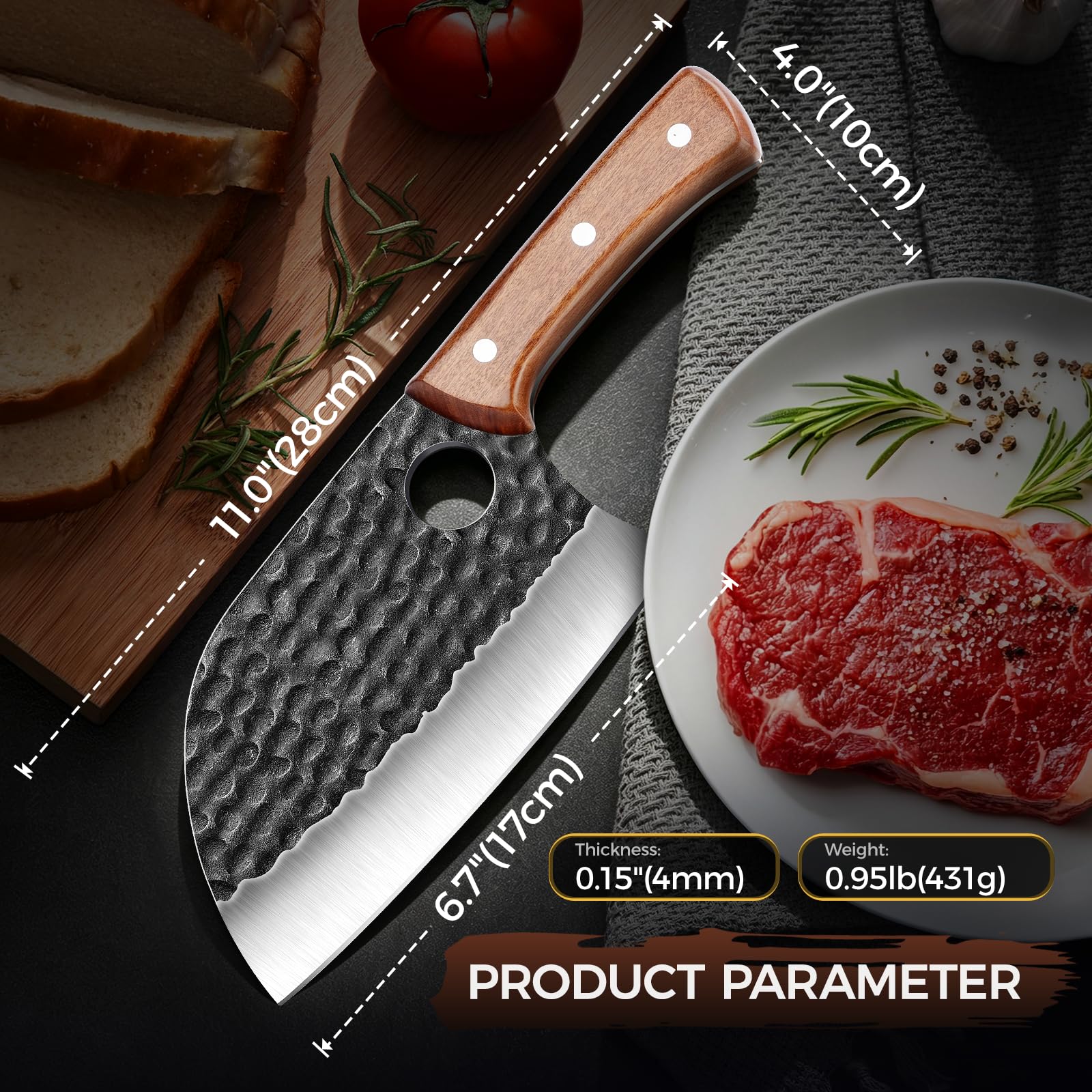 Serbian Chef Knife, Hand Forged 6.7” Heavy Duty Meat Cleaver — Amazon image 4