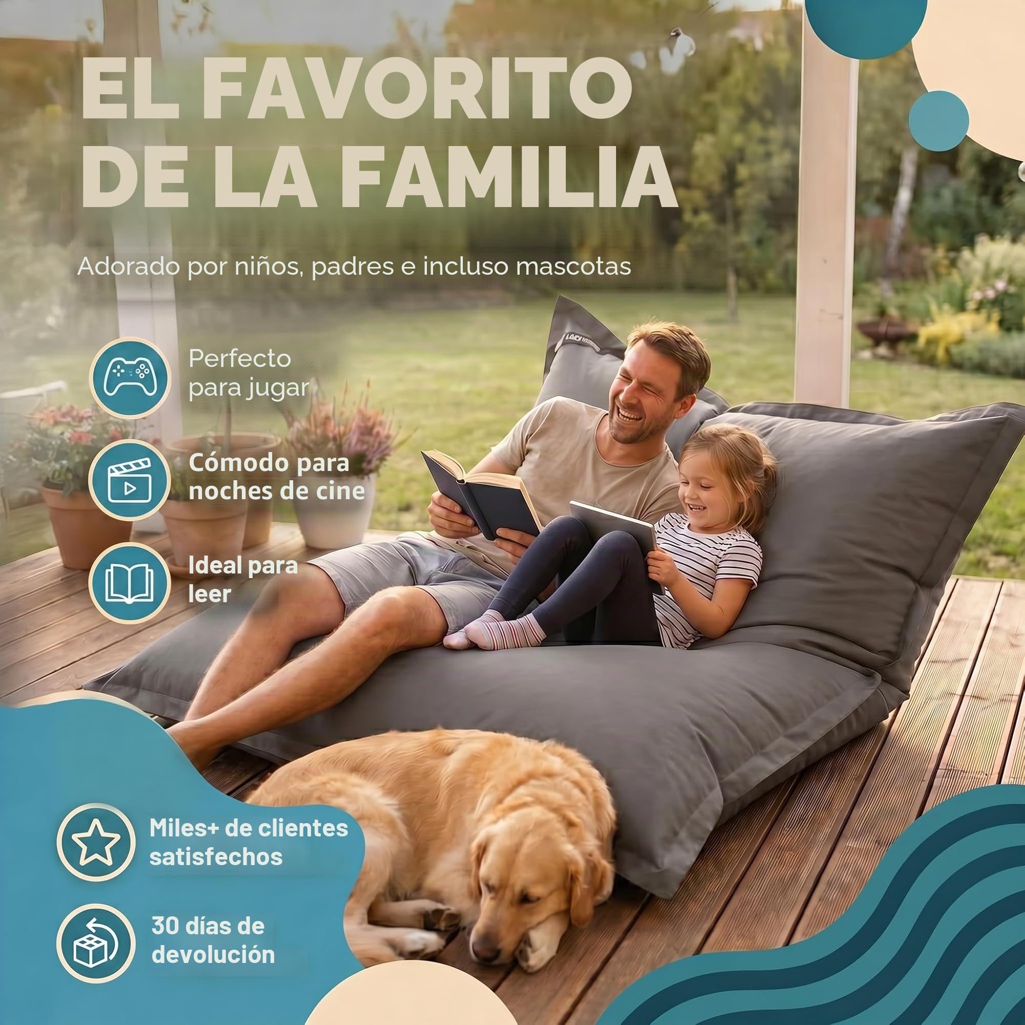 Grande Puff XXL Silla para Interior y Exterior Bean-Bag de Sala de Estar, balcón, jardín, Bolsa de Frijoles 400L Silla Gigante Puf niños y Adultos 180 x 140cm (Nylon, Gris Oscuro)