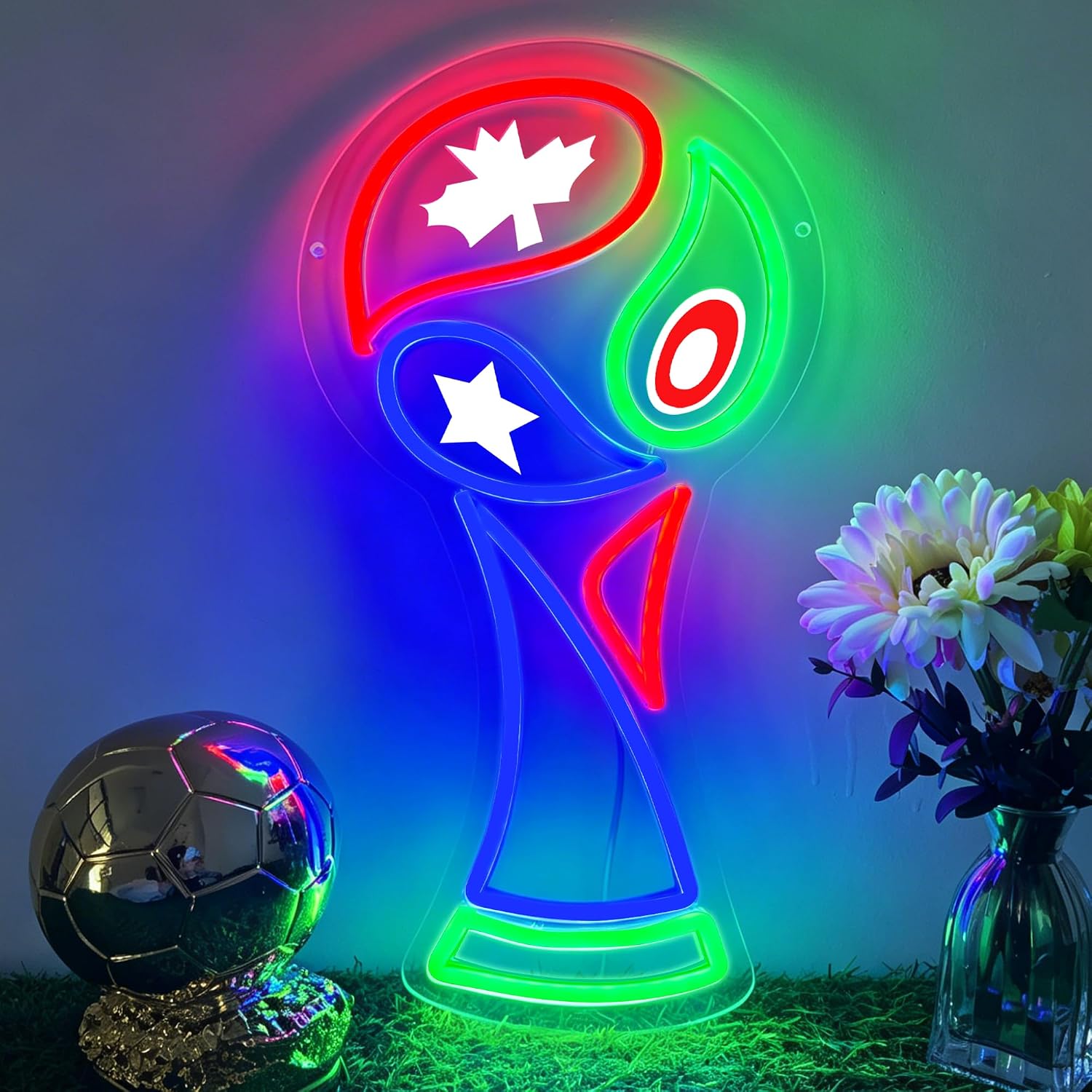 World Cup Neon Sign Soccer LED Neon Light for Wall Decor, Football World Cup Themed Neon Lamp for Sports Bar Man Cave Bedroom Game Room Party Decor Gift for Soccer Fans (14.96 * 7.87 IN)