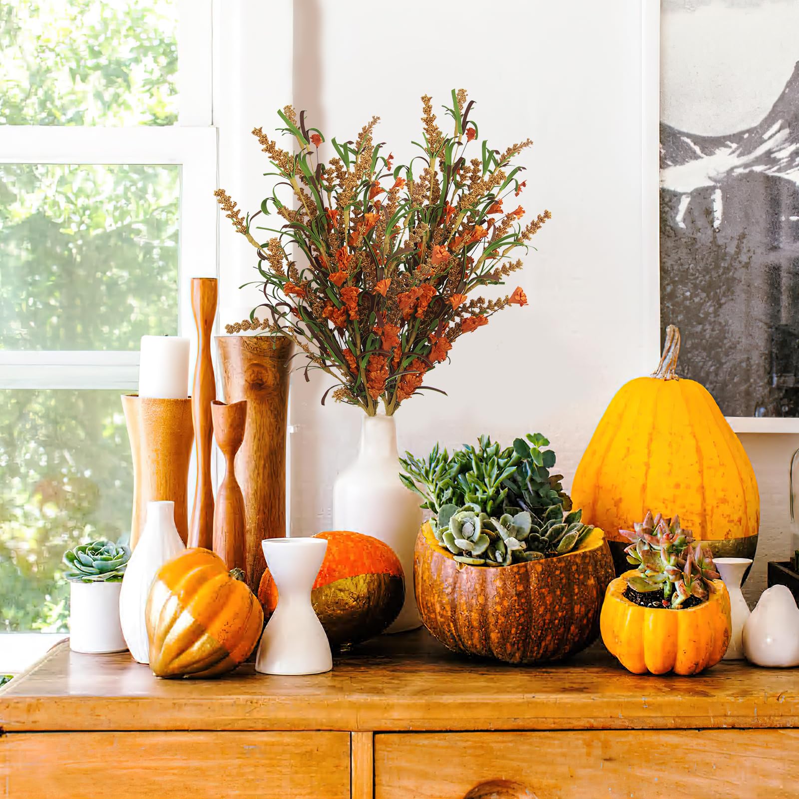 Herbstblumen Strauß - 3 Bund Künstliche Sonnenblumen & Weizen Für Herbstdeko