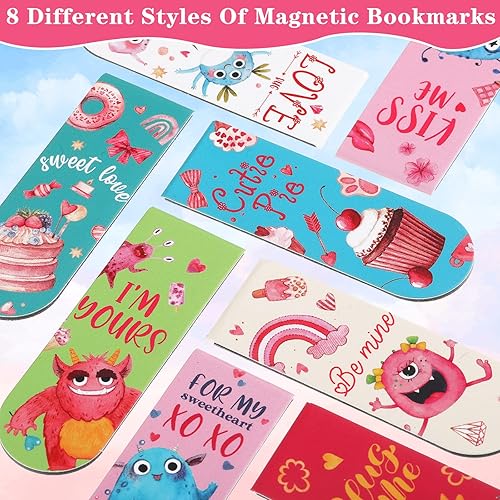 Miniatura 4 de 48 tarjetas de monstruo de San Valentín y marcadores magnéticos, bonitas tarjetas de felicitación para el día de San Valentín, marcadores de