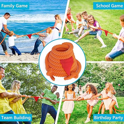 Miniatura 5 de X XBEN Cuerda de tira y afloja con bandera para niños de 20 pies, adolescentes y adultos, juegos de cuerda de algodón suave para actividades de