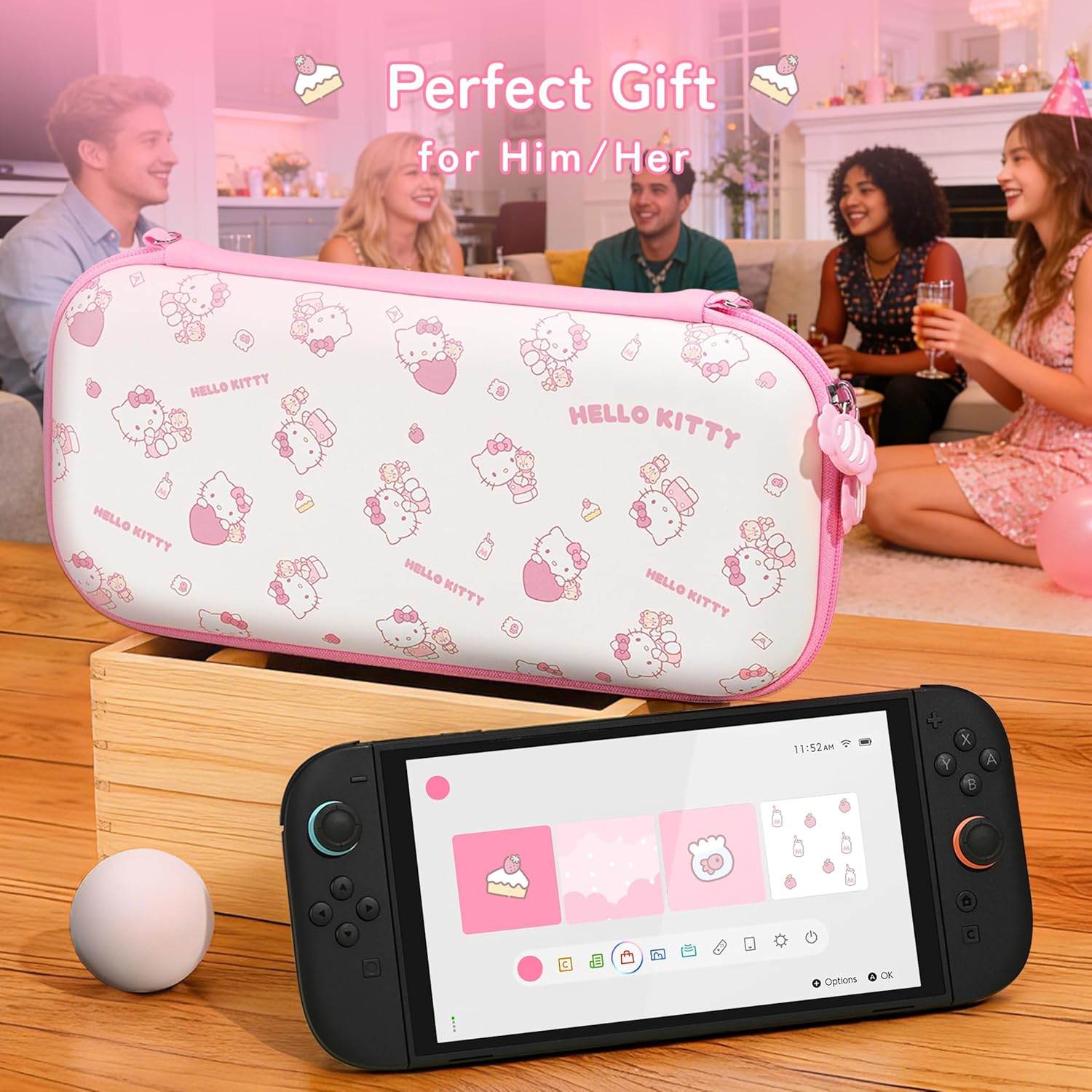 Kuitmor Carrying Case Compatible with Switch 2 (2025) 7.9 Inch, Hard-Shell Slim Travel Case with 12 Game Card Slots for Switch 2 Console and Accessories, Candy Party - HLK - Image 7