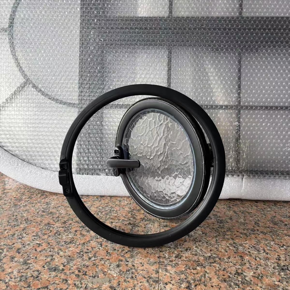 Finestra Rotonda 30/40/50 cm con Vetro Temperato Ondulato, Finestra Scorrevole da Interni, Oblò Tondo, Per Cucina, Bagno, Cantina o Pollaio(L30cm/12in)