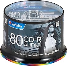 Verbatim Japan MUR80FP50SV2 Music, CD-R, 80 Minutes, 50 Sheets, White Printer Bable, 48x Speed