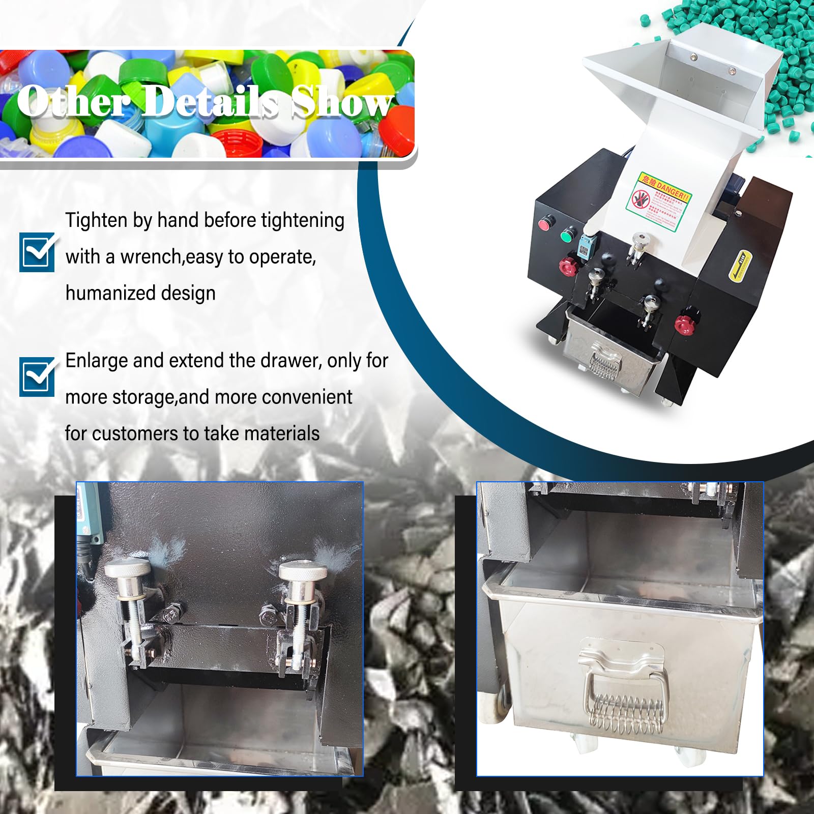 LGXEnzhuo 2200W Plastic Shredder Bottle Crusher Plastic Crushing Machine Steel Blade Disintegrator Heavy Duty Granulator Chipper Grinder White 220V