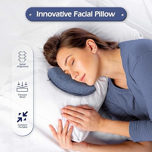 Miniatura 2 de Mini almohada de espuma viscoelástica para dormir lateral, almohada de apoyo para la cara y el cuello con funda lavable, almohada facial ergonómica