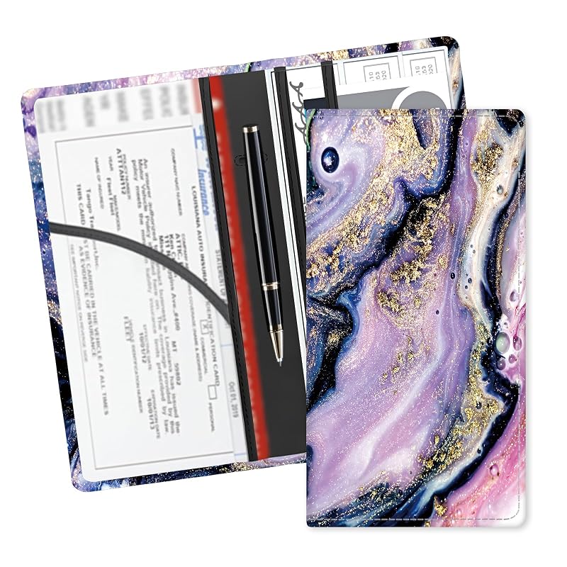 Porta-documentos automotivo em couro sintético para documentos do veículo Blue Marble ADUQLZUX