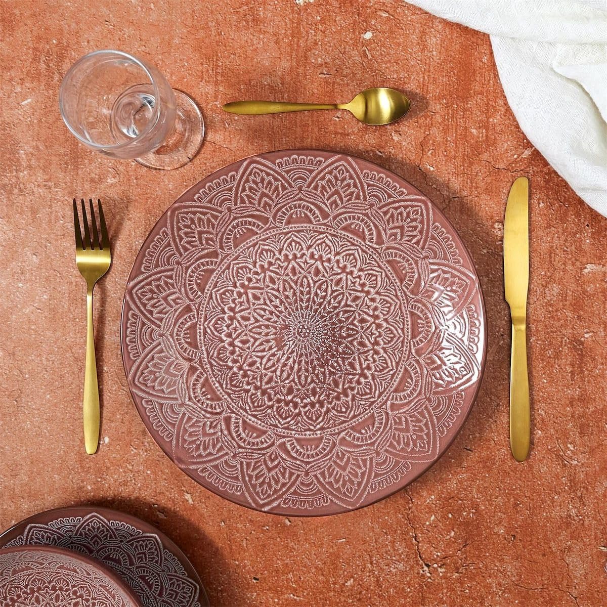 AltoBuy Set de 6 Assiettes Plates en céramique Terracotta Motif Mandala (Ø27 cm) - AKKA