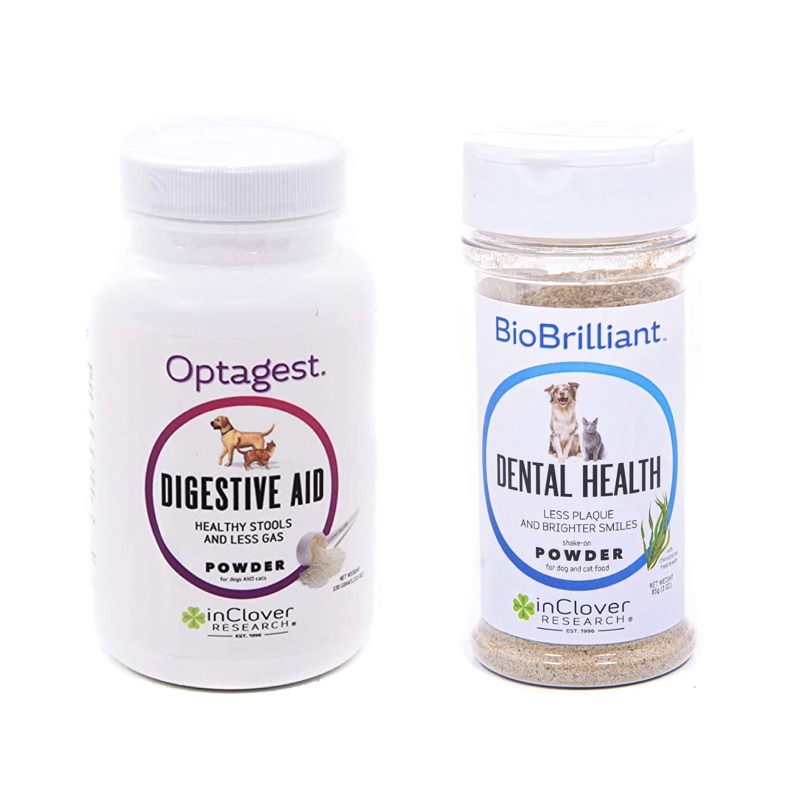 In Clover Optagest Daily Digestive Immune Support for Dogs and Cats (3.5 Oz) & BioBrilliant Dental Support Powder for Dogs & Cats