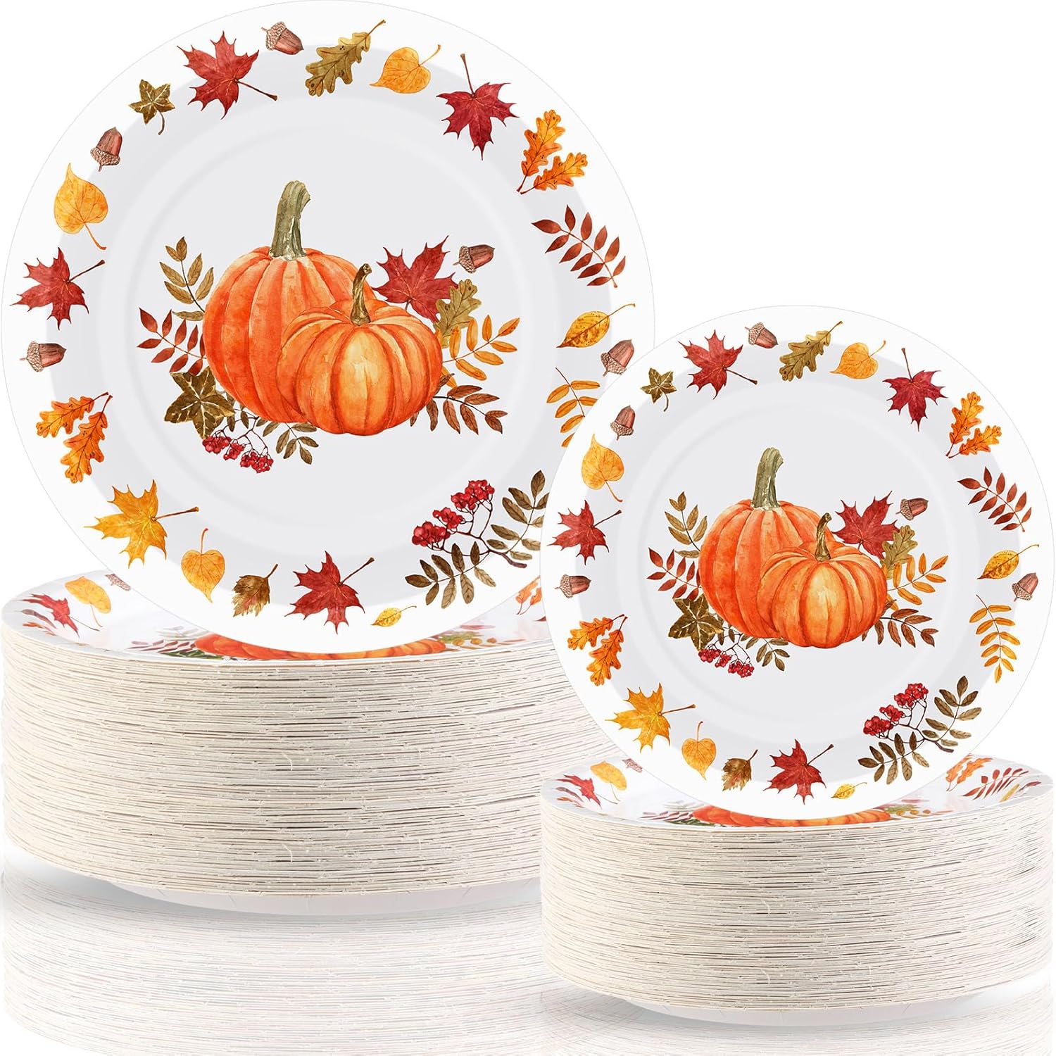 Havawish 120 Pcs Fall Thanksgiving Paper Plates 7 Inch and 9 Inch Autumn Leaves Disposable Plate Harvest Pumpkin Party Dinnerware Supplies for Fall Party Decoration(Rustic Color,Pumpkins Leaf) Rustic Color Pumpkins Leaf