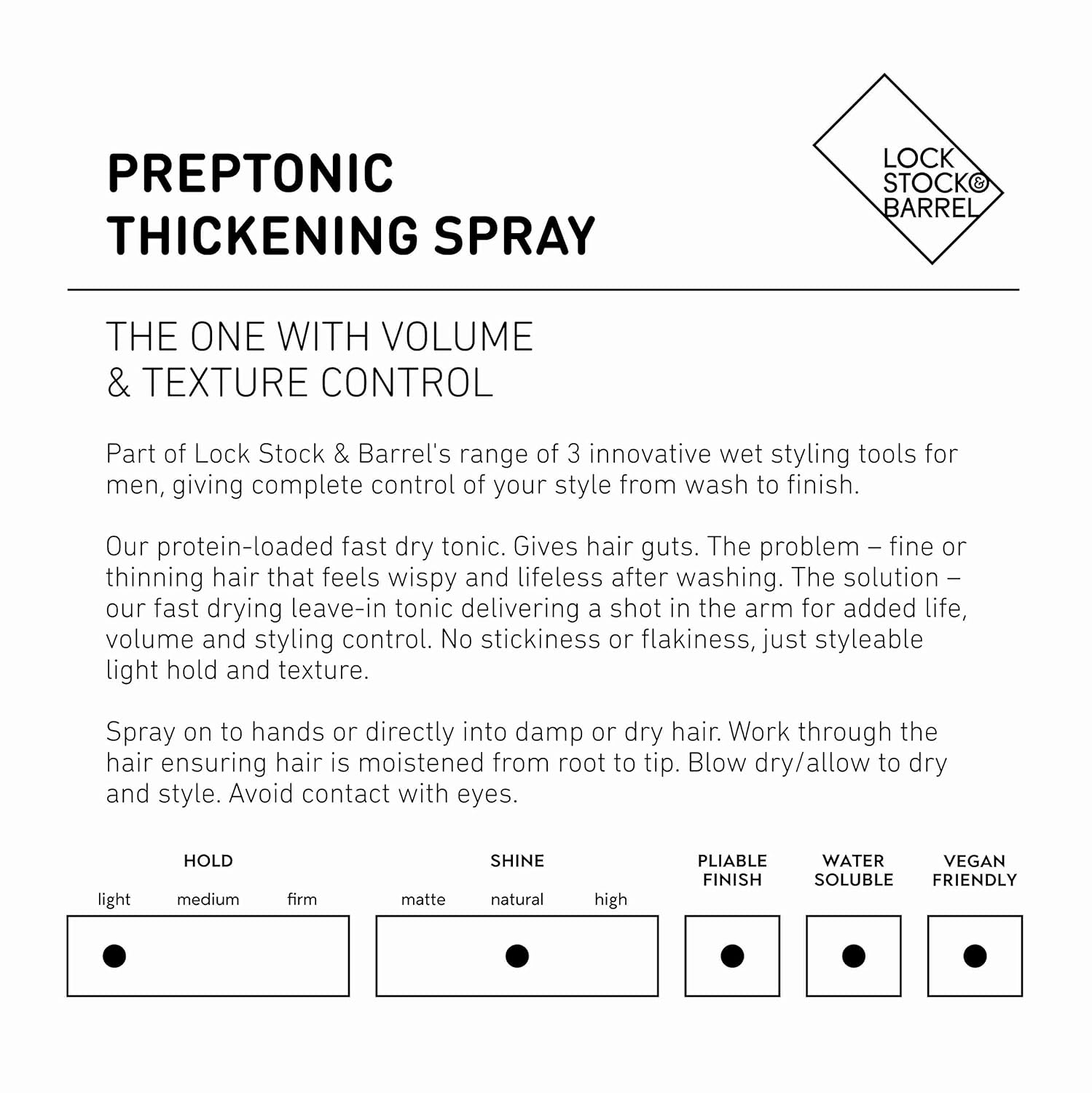 Lock Stock & Barrel Preptonic Hair Thickening Spray For Men 100 ml