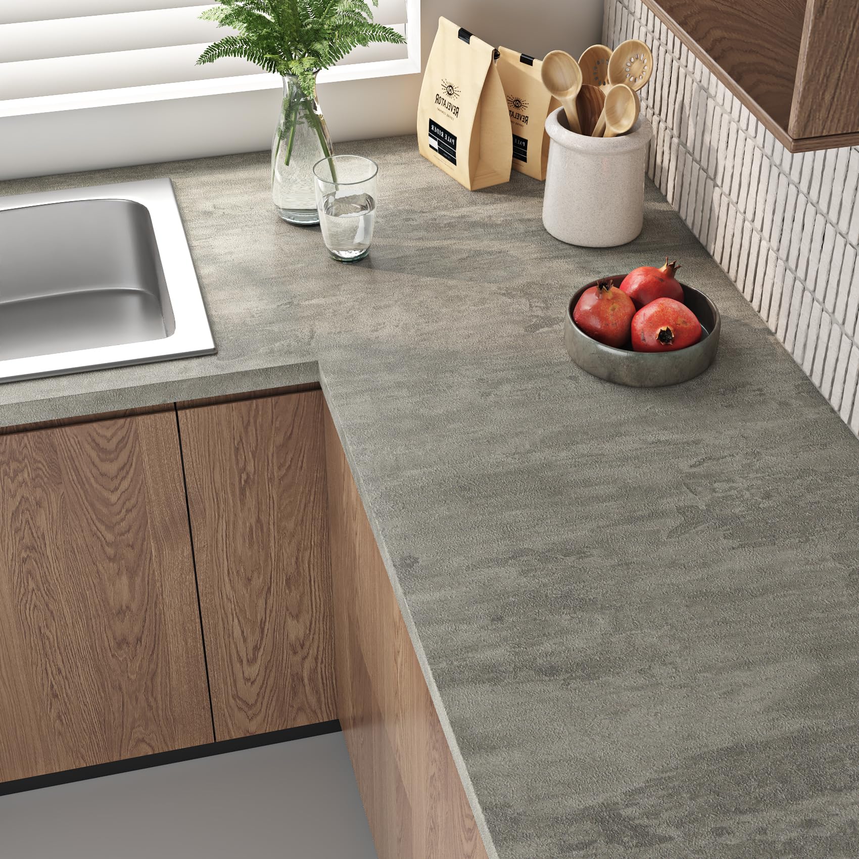 Papier peint autocollant gris en béton adhésif texturé pour meuble de cuisine