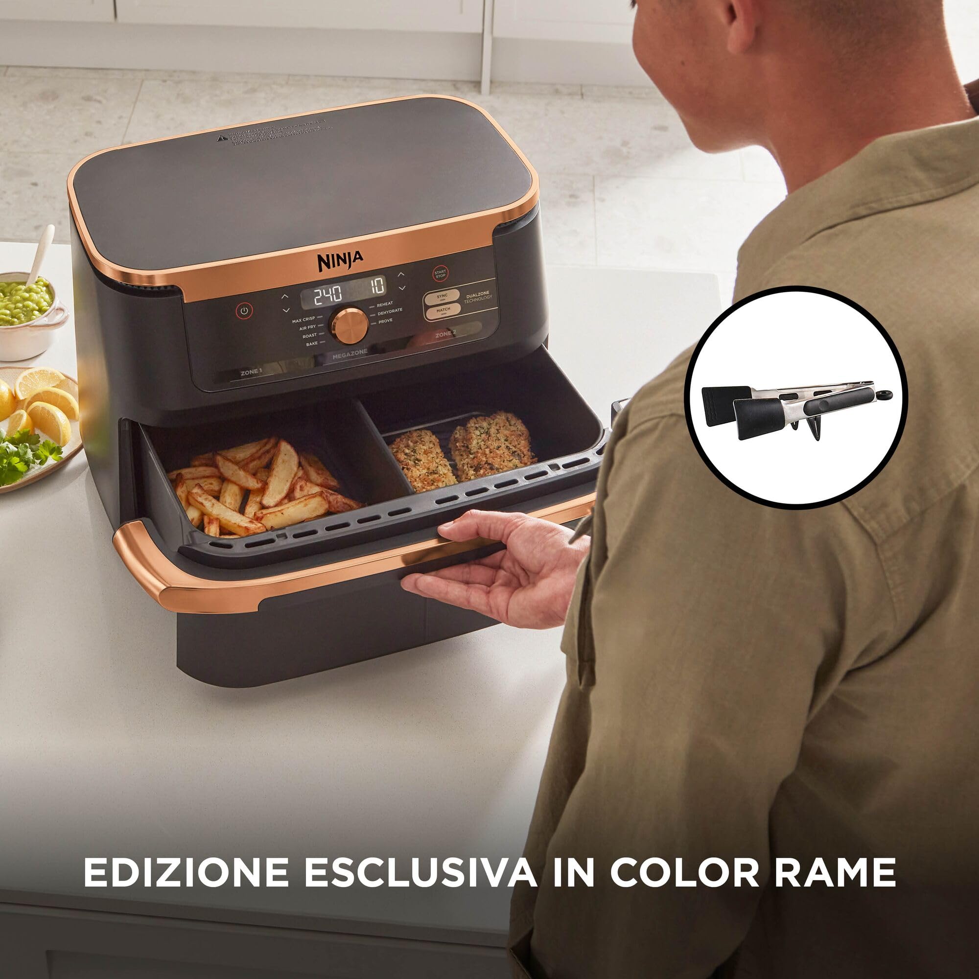 Ninja Foodi FlexDrawer, Friggitrice ad Aria Ampia, Nero/Rame, AF500EUCP