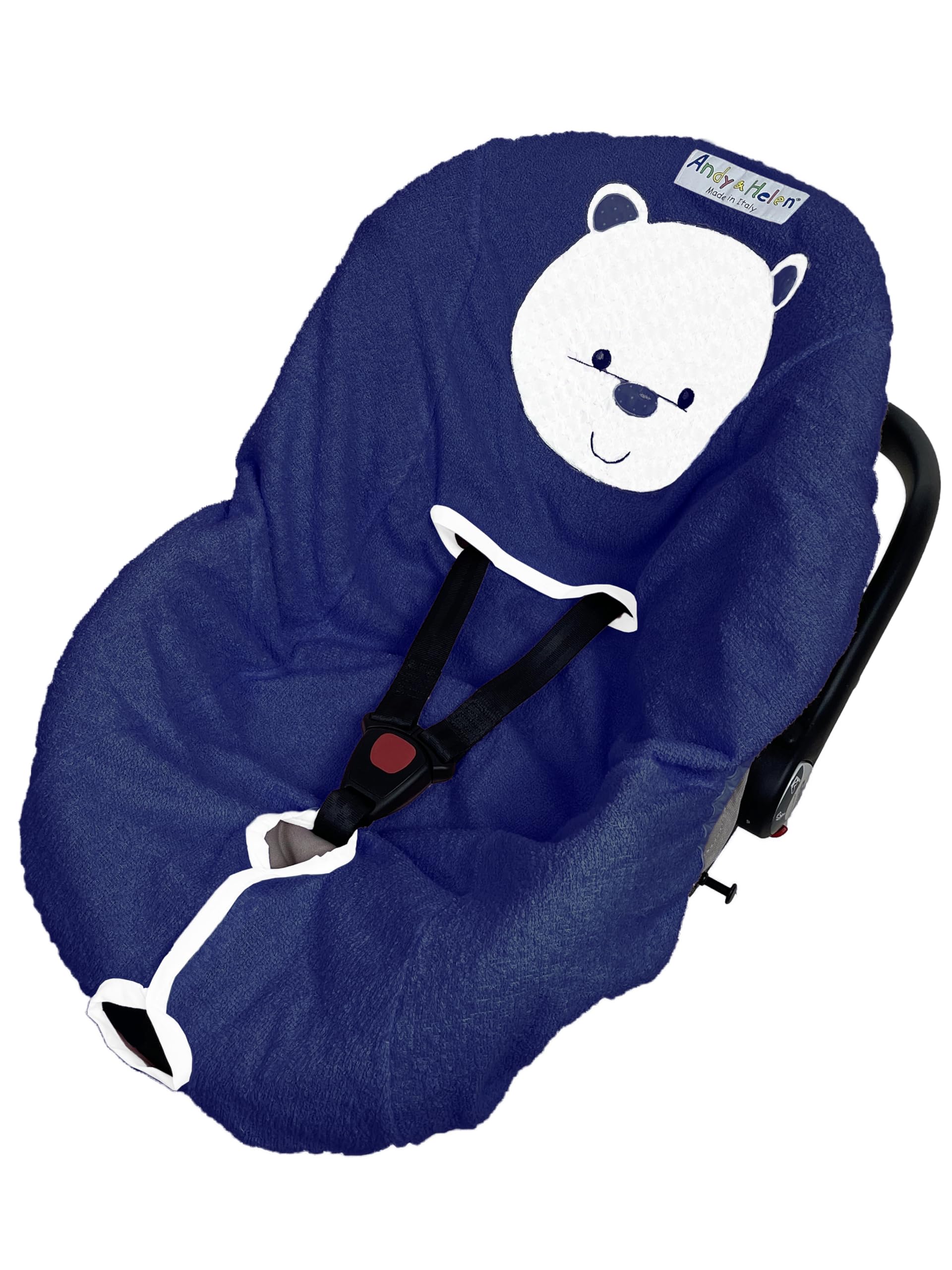 Andy & Helen Baby Car Seat Cover in Embroidered Terry Cloth - Practical and Comfortable to Fit Thanks to Elasticated Corners - Fits All Standard Size Baby Seats - Blue