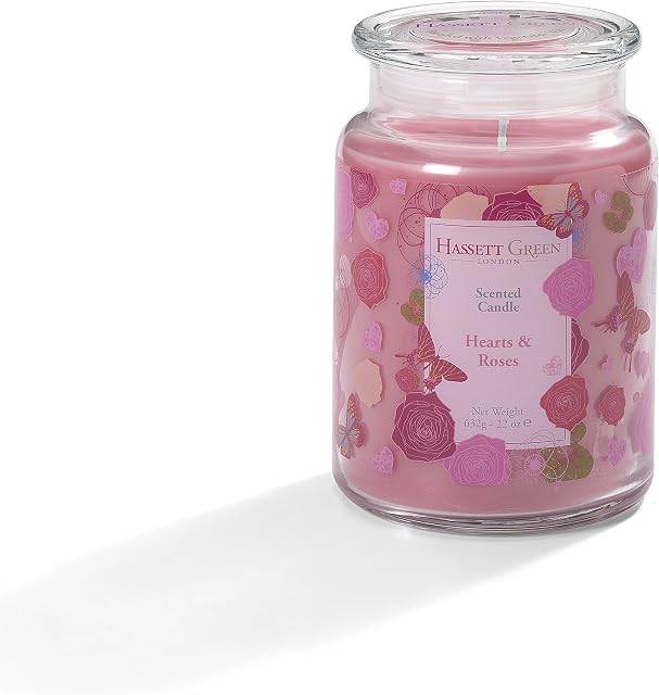 Hassett Green London Scented Candle Jar - Hearts & Roses (22 OZ)