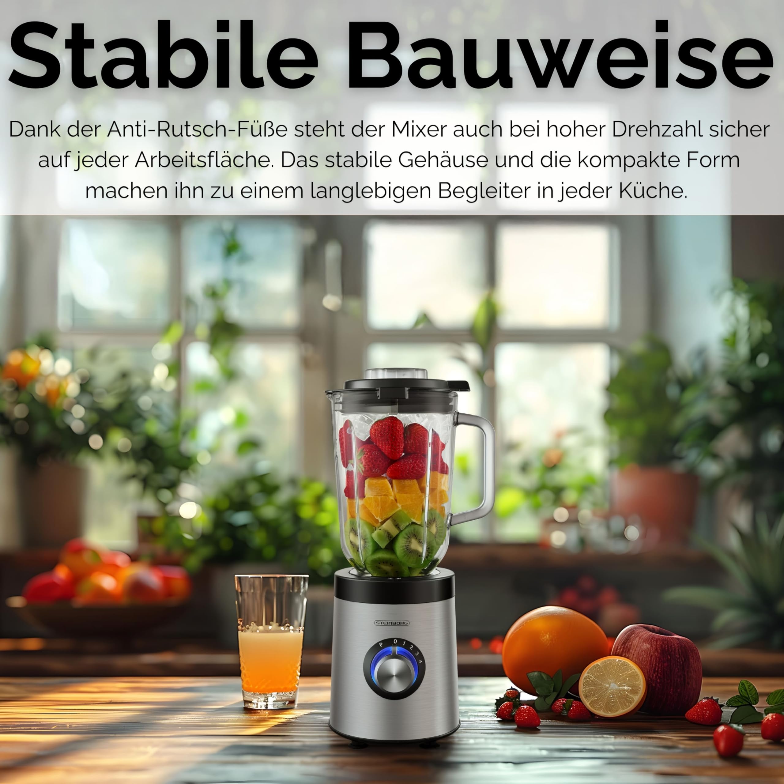 Standmixer 800 Watt 6-Fach Metallmesser 1,5 Liter 5 Stufen Glas Edelstahl Pulsfunktion Universal Power Mixer Eiweiß Shaker Hand Blender Ice Crusher Zerkleinerer Smoothie Maker Stand Mixer