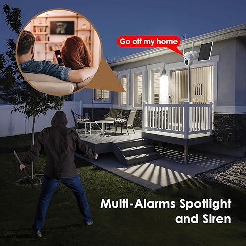 Miniatura 8 de RocSec Cámara de seguridad solar 2K, WiFi PTZ, cámara de seguridad con 14 focos, visión nocturna a color, IP65 impermeable, detección PIR, audio de