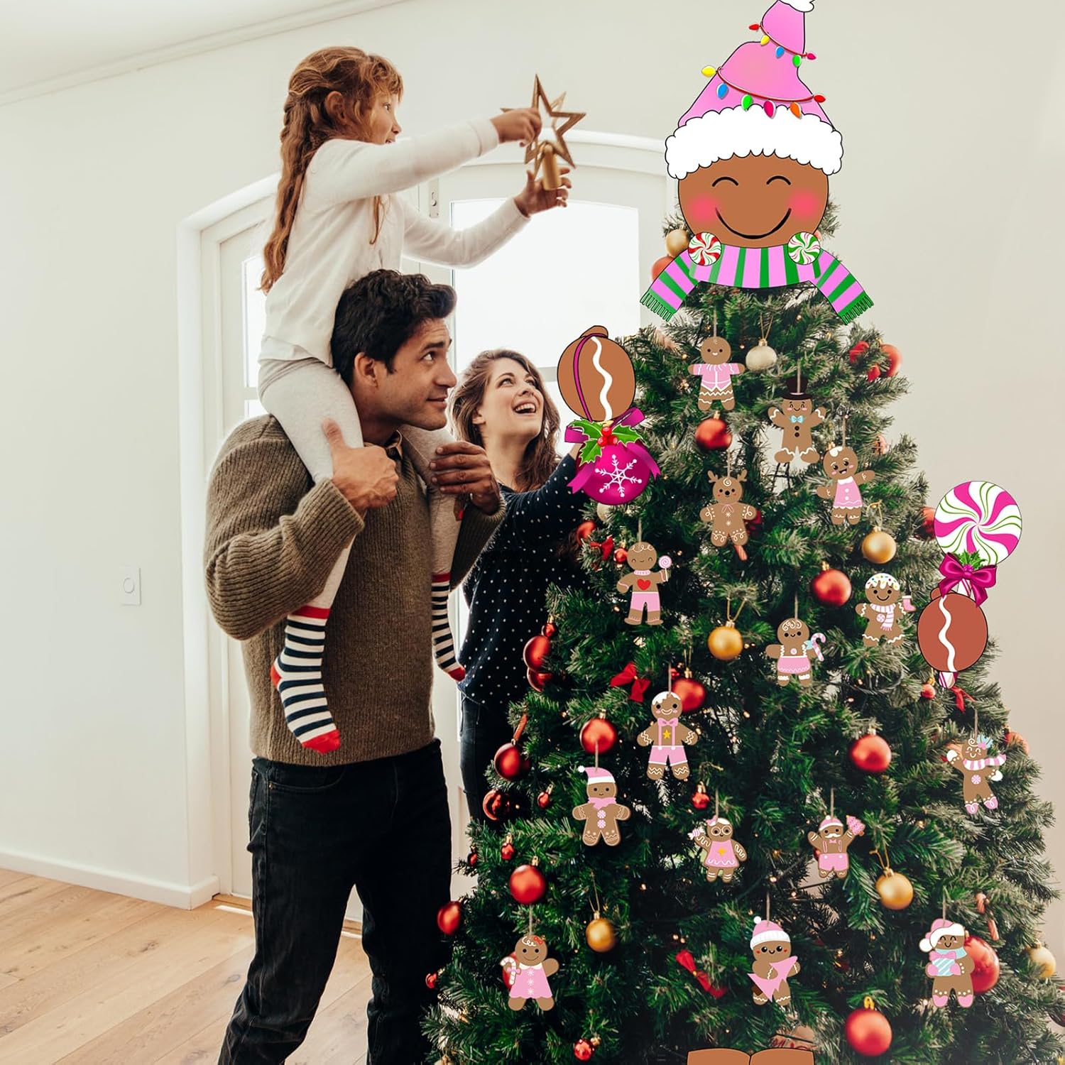 Hungdao 32 Pcs Gingerbread Man Christmas Decoration Gingerbread Man Christmas Tree Topper Head Arm and Leg Xmas Tree Skirt Wooden Ornament for Xmas Holiday Indoor Party Supplies (Pastel Pink) - Image 5