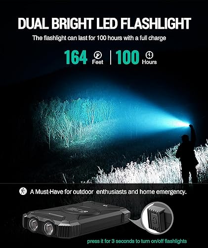 Miniatura 7 de Blavor - Paquete de batería externa solar, cargador inalámbrico Qi de 10,000 mAh, entrada y salida tipo C, linterna doble superbrillante, brújula