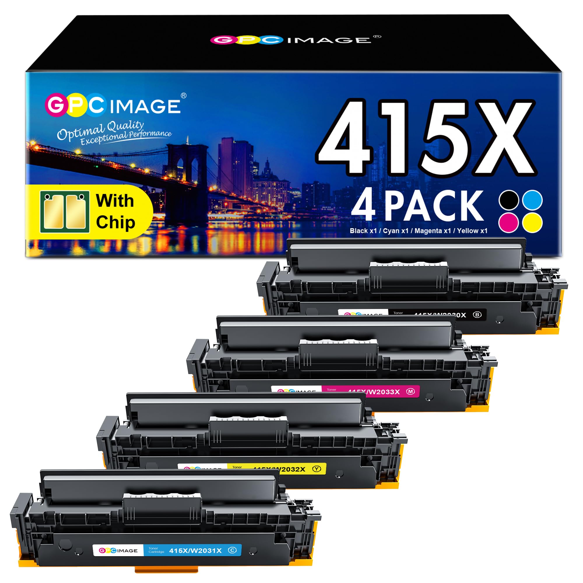 GPC Image 415X Toner Con Chip Compatibile per HP 415X 415A per Color LaserJet Pro MFP M479fdw M479dw M479dn M479 M454dw M454dn W2030X W2031X W2032X W2033X W2030A (Nero Ciano Giallo Magenta, 4-Pack)