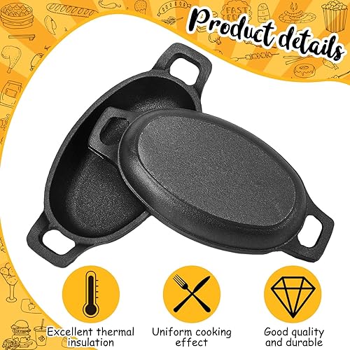 Miniatura 4 de Uiifan 1 mini sartén ovalada de hierro fundido, mini sartén de hierro fundido de 8 onzas, pequeños platos ovalados para hornear, asar, cocinar, asar