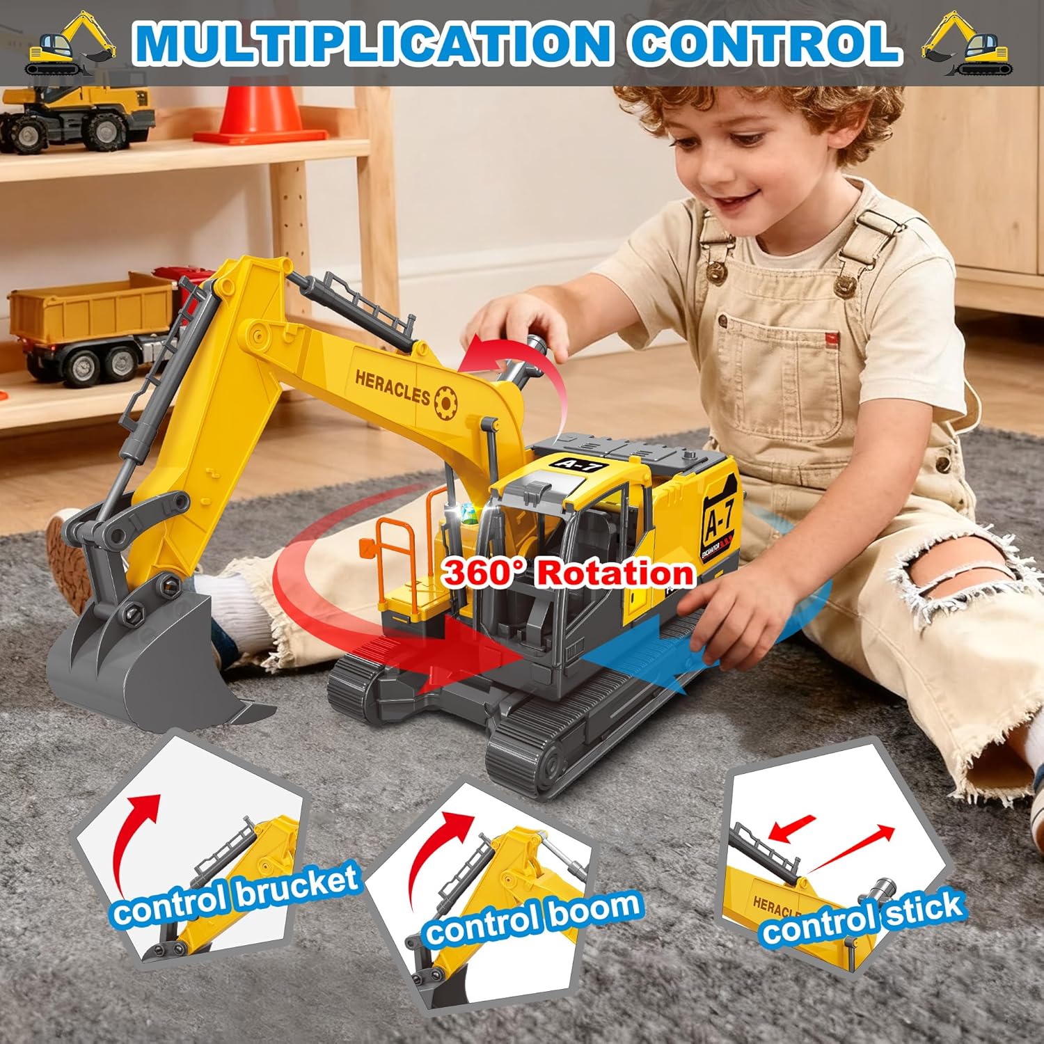 Dwi Dowellin Toys for 3 Year Old Boys,Excavator Toys for Kids with 6 Metal Racing Cars and 2 Engineering Vehicle,Foldable Ejection Vehicle with Lights & Sound for 3 4 5 6 7 Years Old Gifts