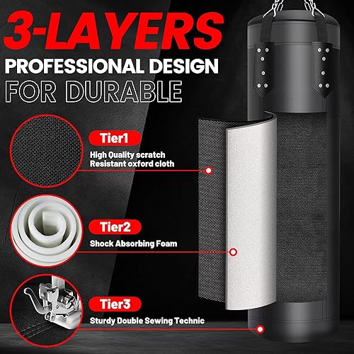 Miniatura 3 de Saco de boxeo para adultos, juego de bolsa de boxeo pesada de 4 pies, equipo de entrenamiento de boxeo con guantes de 12 onzas para boxeo, artes