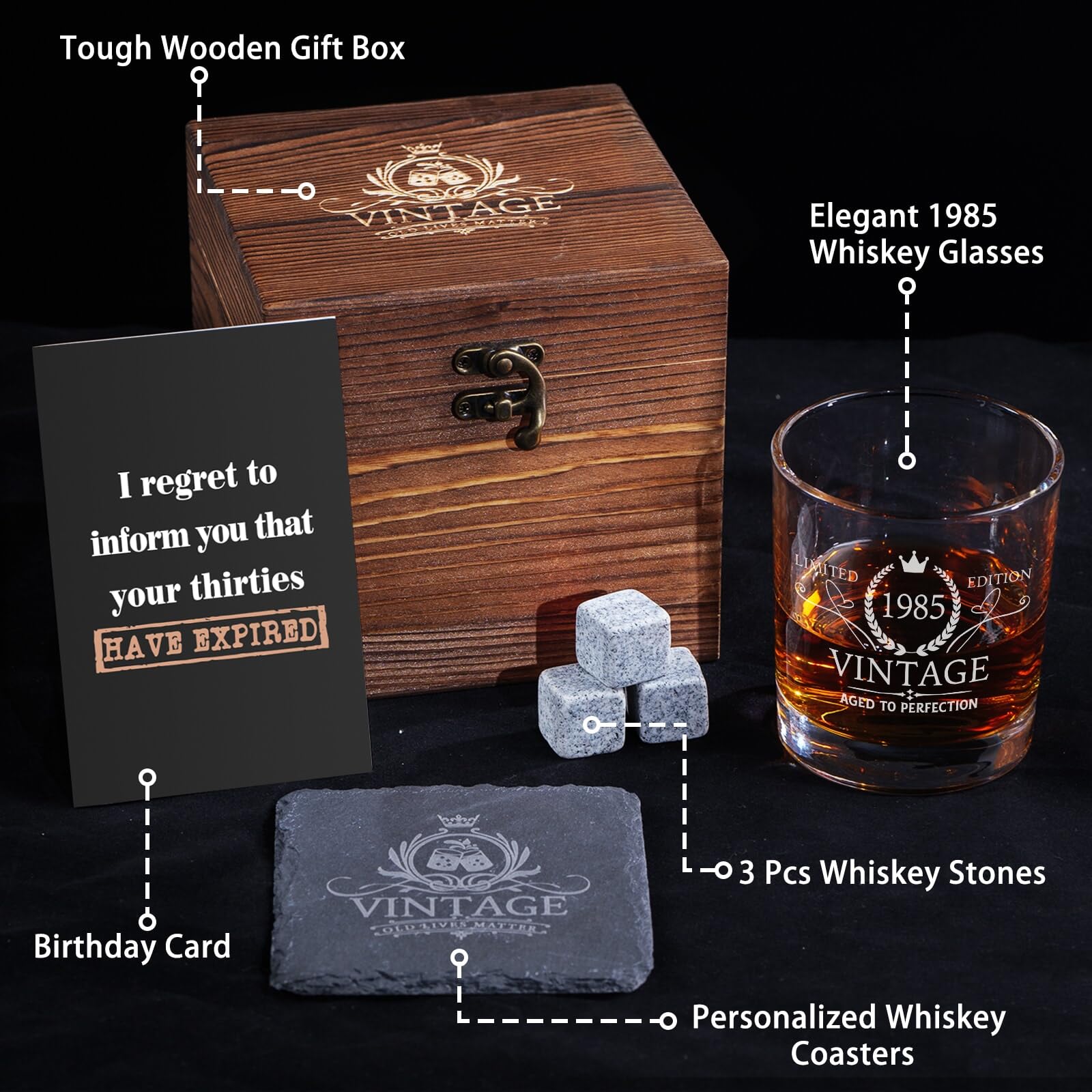 2025 40th Birthday Gifts - 1985 Whiskey Glasses, Old Fashioned Style, 40th Birthday Gifts for Men, Dad, Husband
