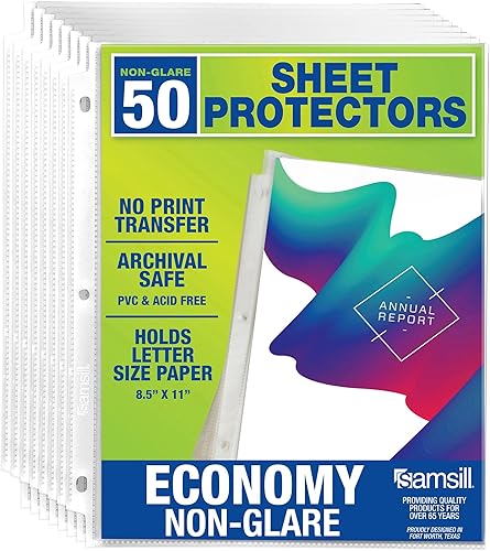 Samsill - 50 unidades de protectores de hojas, protectores de página de 8.5x11 pulgadas para carpeta de 3 anillas, peso estándar, protector sin