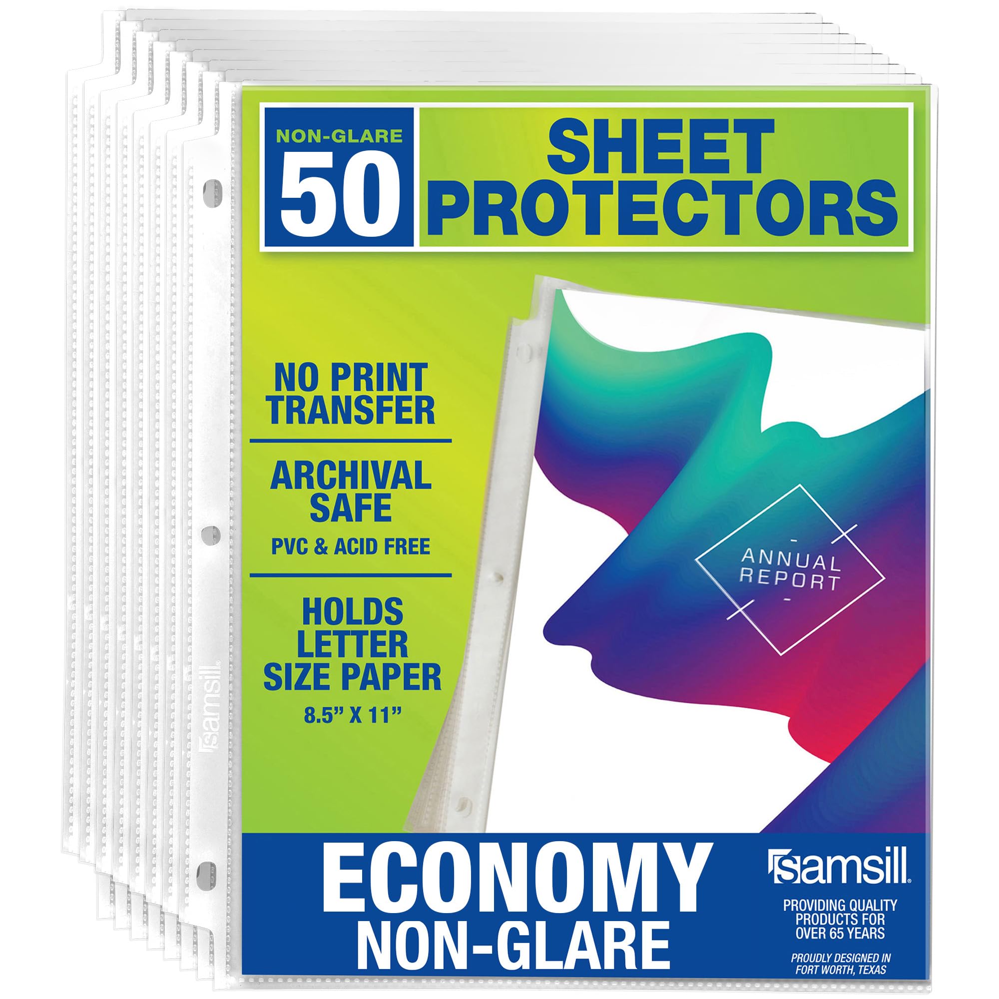 Samsill 50 Pack Sheet Protectors, 8.5x11 Inch Page Protectors for 3 Ring Binder, Standard Weight, Non-Glare Protector, Letter Size, Top Loading, Acid